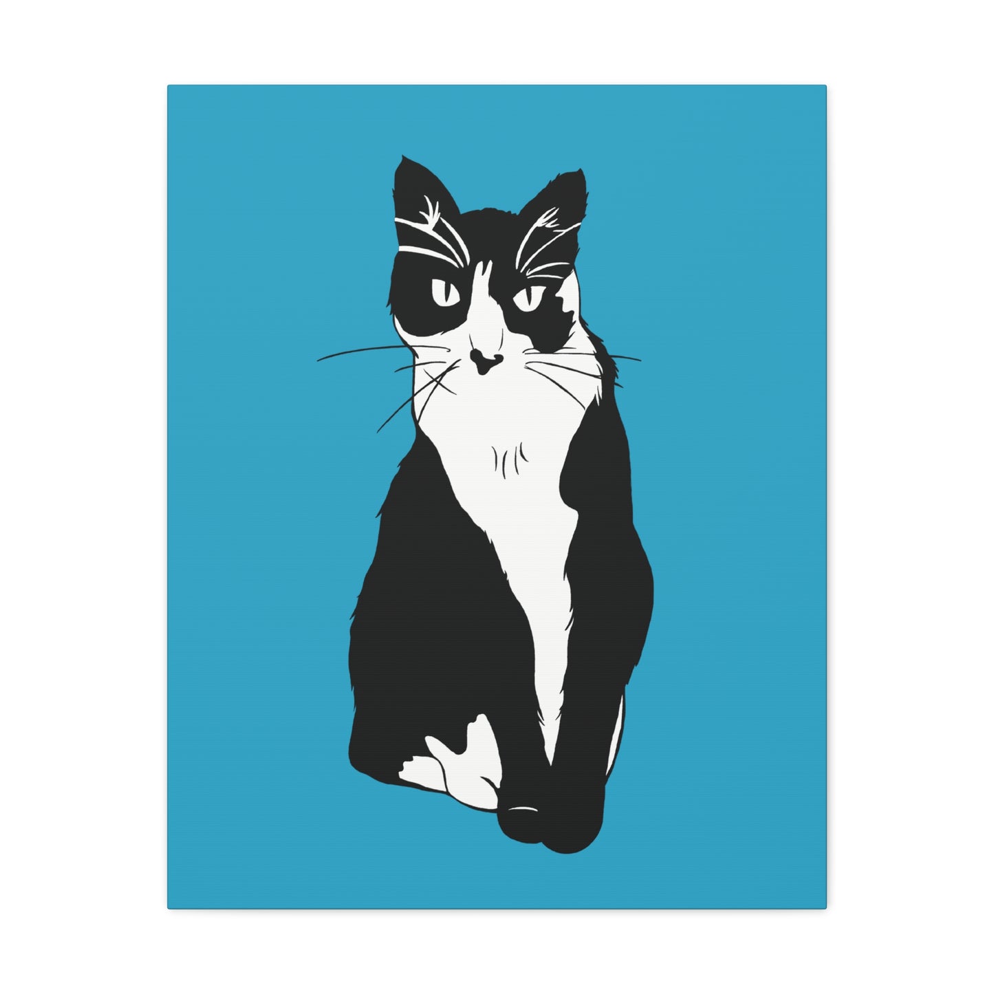 Cat Canvas on Turquoise (B&W Style Cat) - Cat Drawing Art