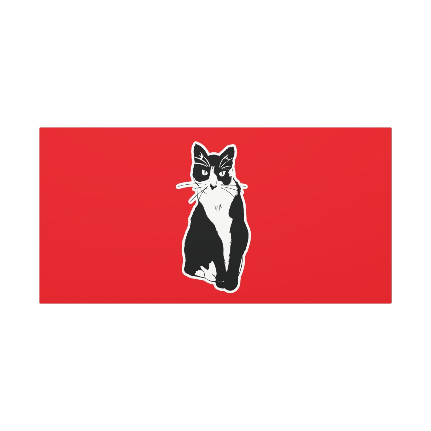 Cat Canvas Print on Red (Sticker Style Cat) - Cat Drawing Art