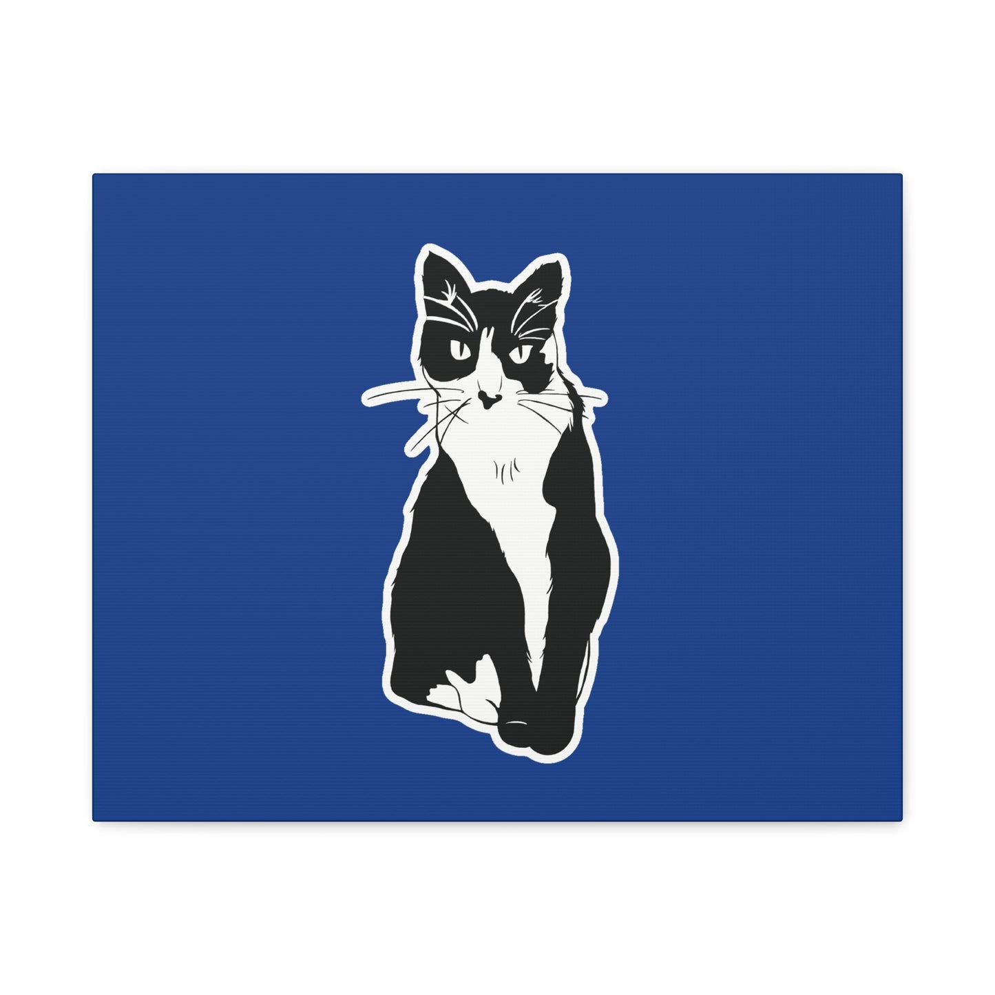 Cat Canvas Print on Dark Blue (Sticker Style Cat) - Cat Drawing Art