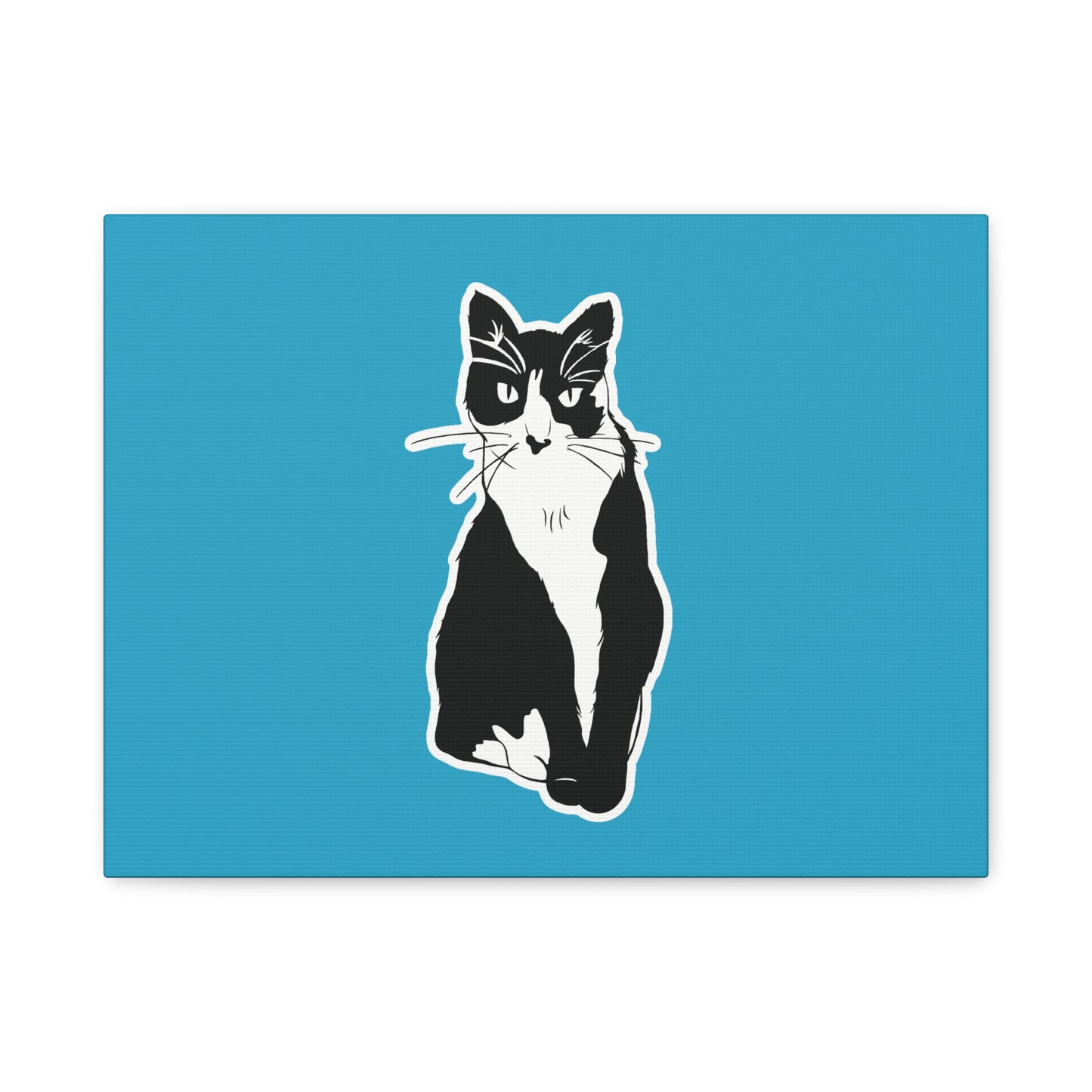 Cat Canvas Print on Turquoise (Sticker Style Cat) - Cat Drawing Art