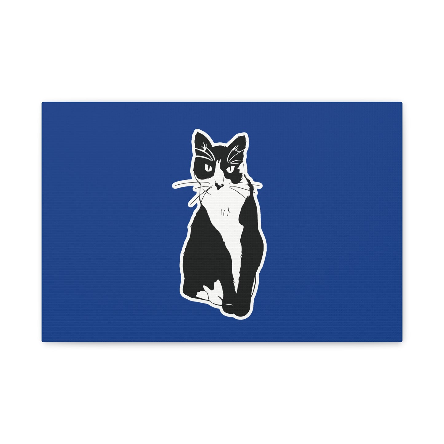 Cat Canvas Print on Dark Blue (Sticker Style Cat) - Cat Drawing Art