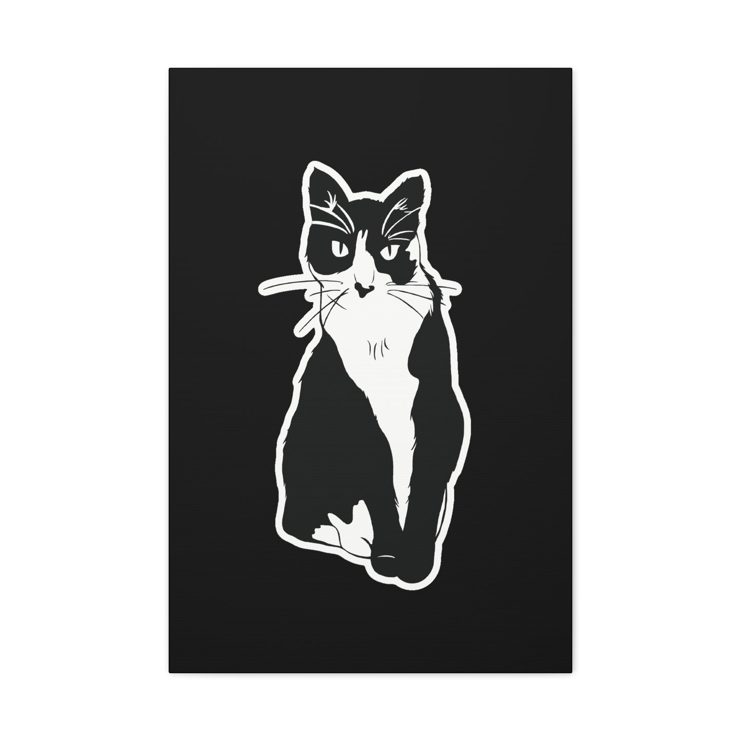 Cat Canvas Print on Black (Sticker Style Cat) - Cat Drawing Art