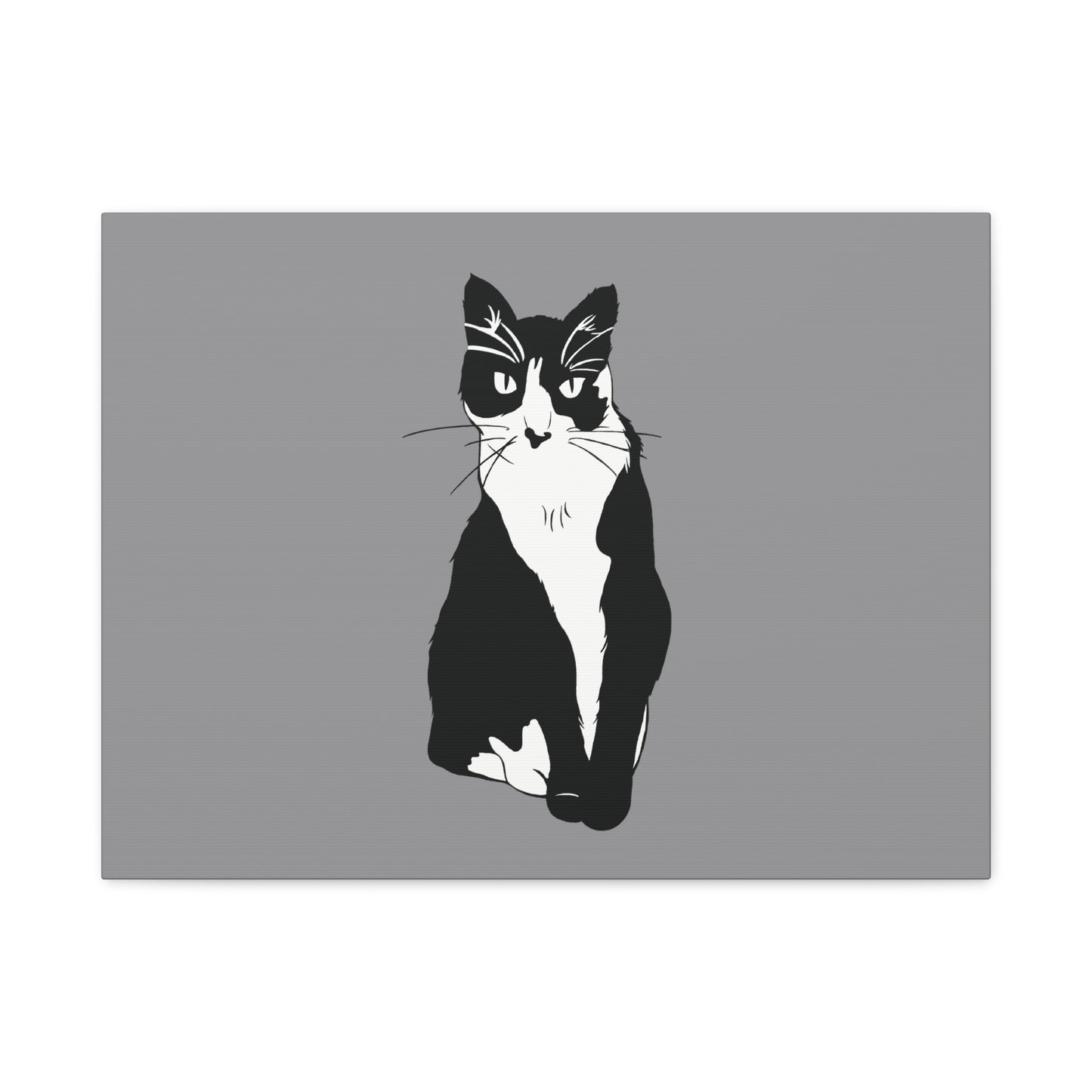 Cat Canvas on Grey (B&W Style Cat) - Cat Drawing Art
