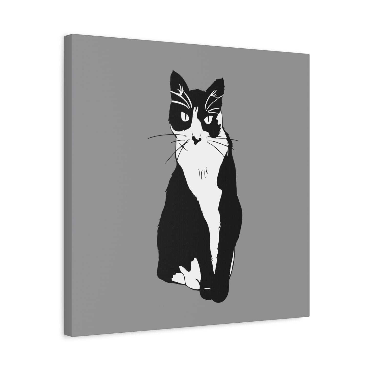 Cat Canvas on Grey (B&W Style Cat) - Cat Drawing Art
