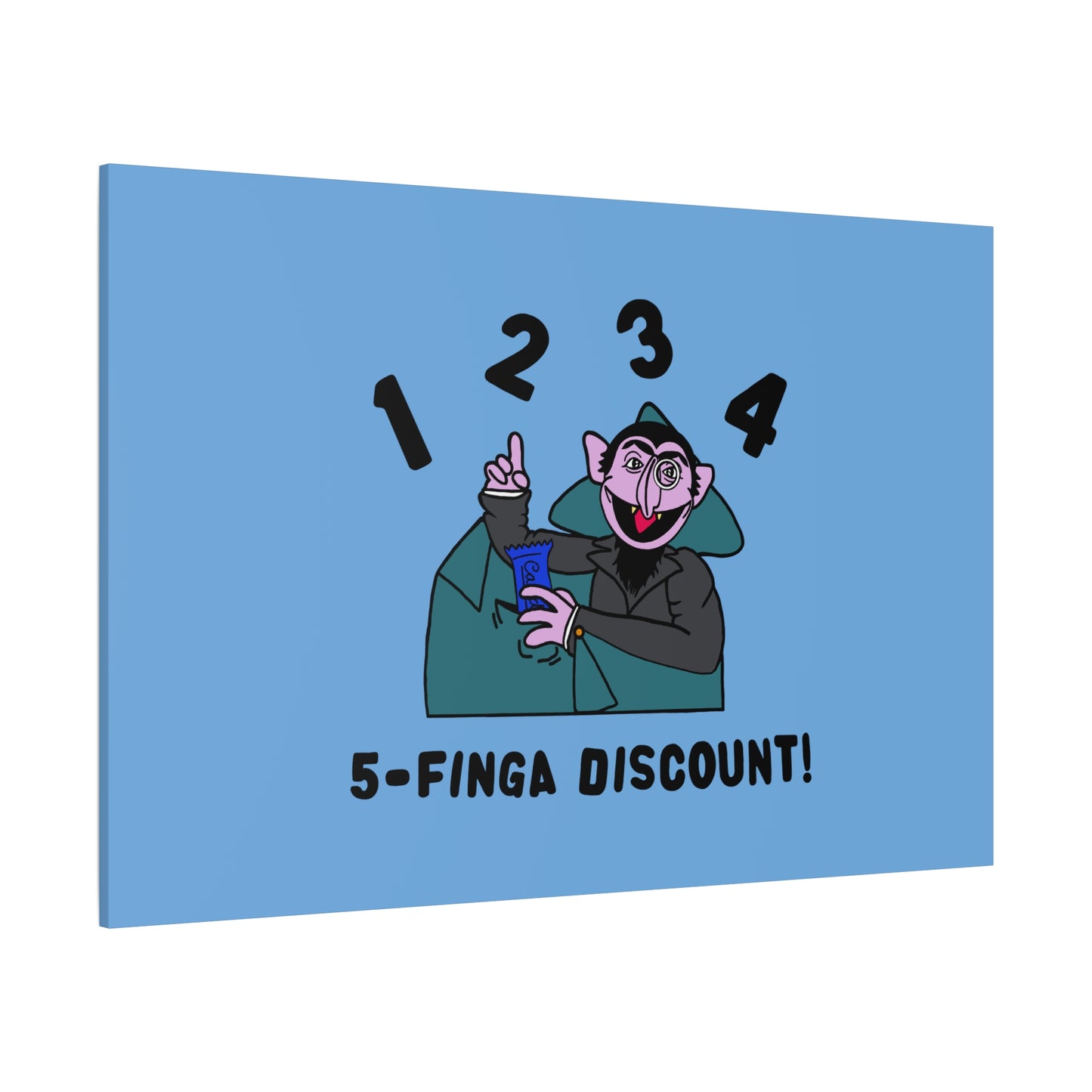 Five Finger Discount Canvas Print Light Blue - Sesame Street The Count Parody Art Print