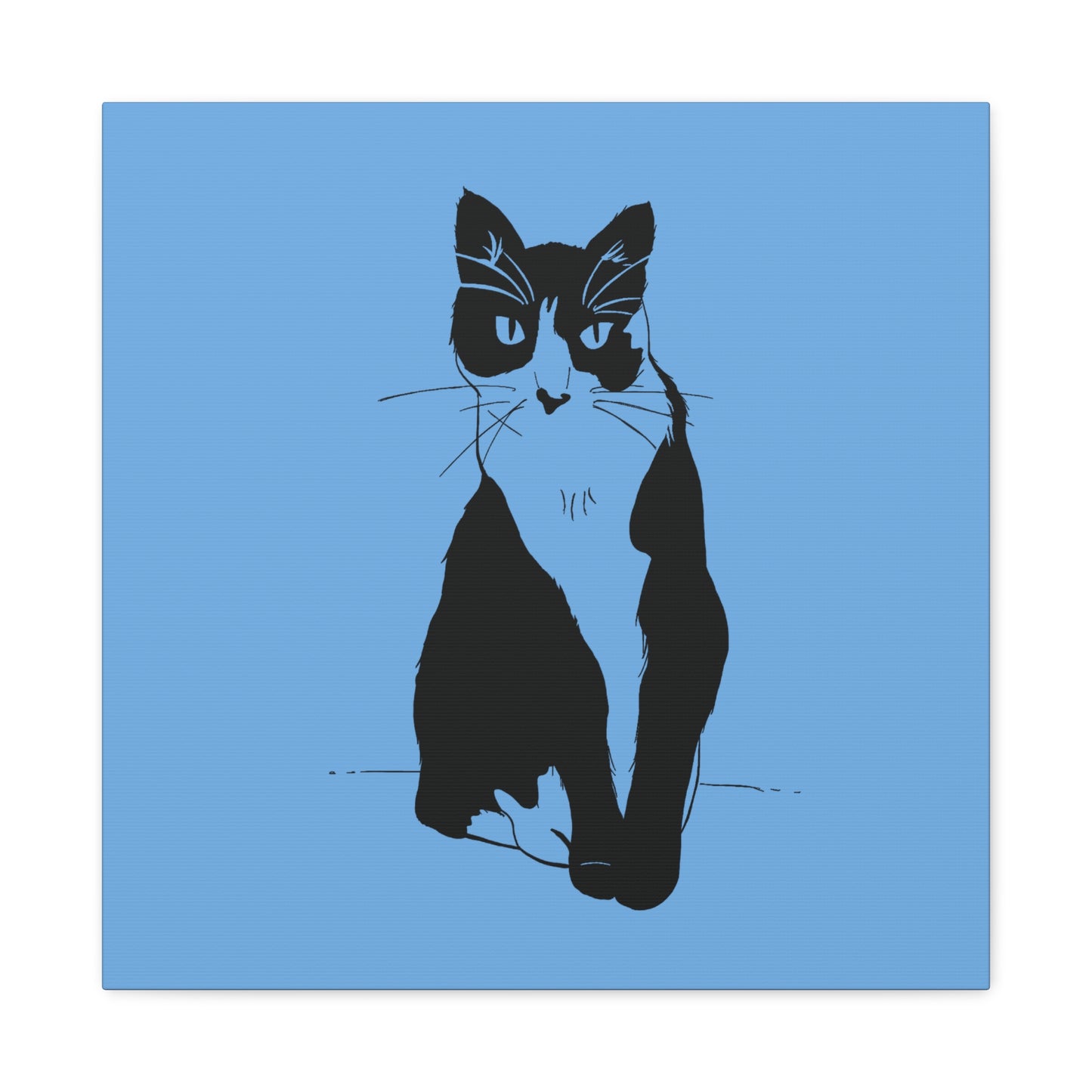 Cat Canvas Print on Light Blue (Transparent Style Cat) - Cat Drawing Art