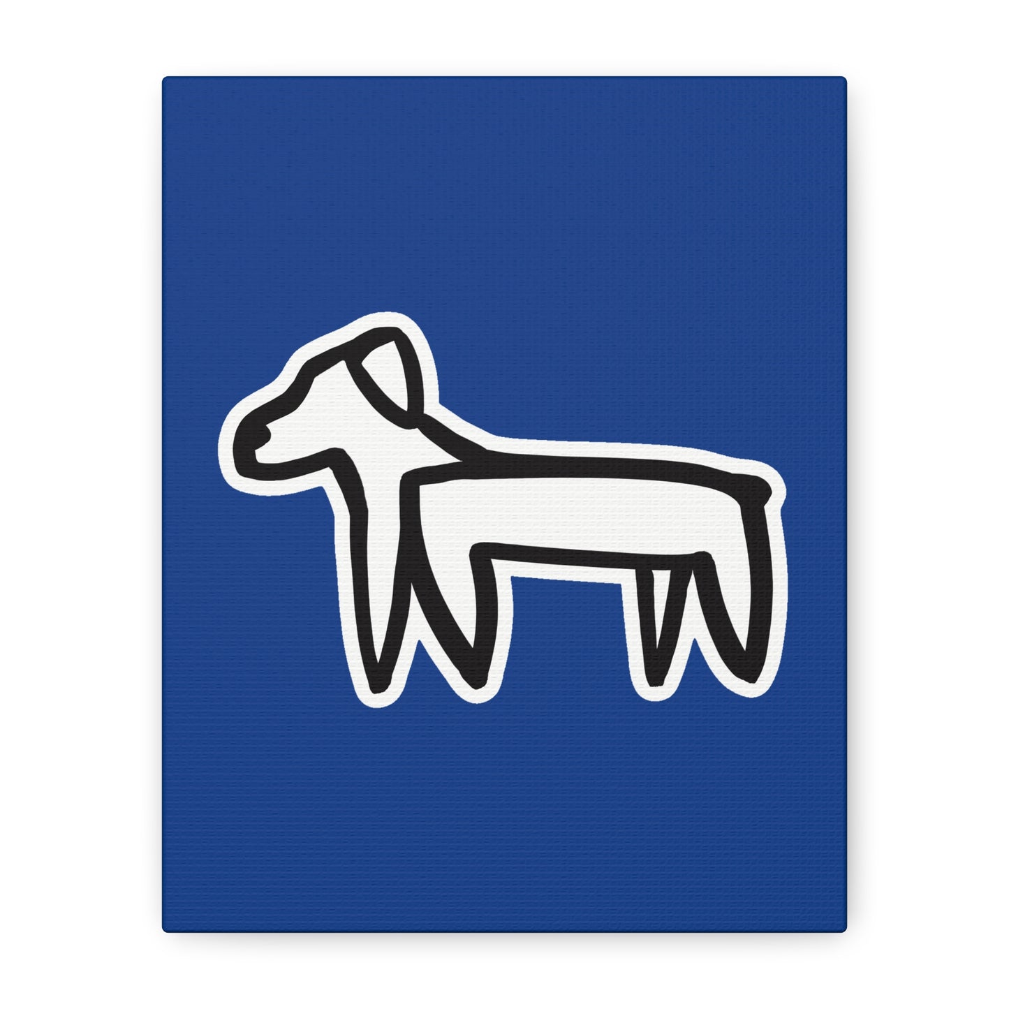 Dog Canvas Print on Blue (Sticker Style White Dog) - Dog Drawing Wall Art