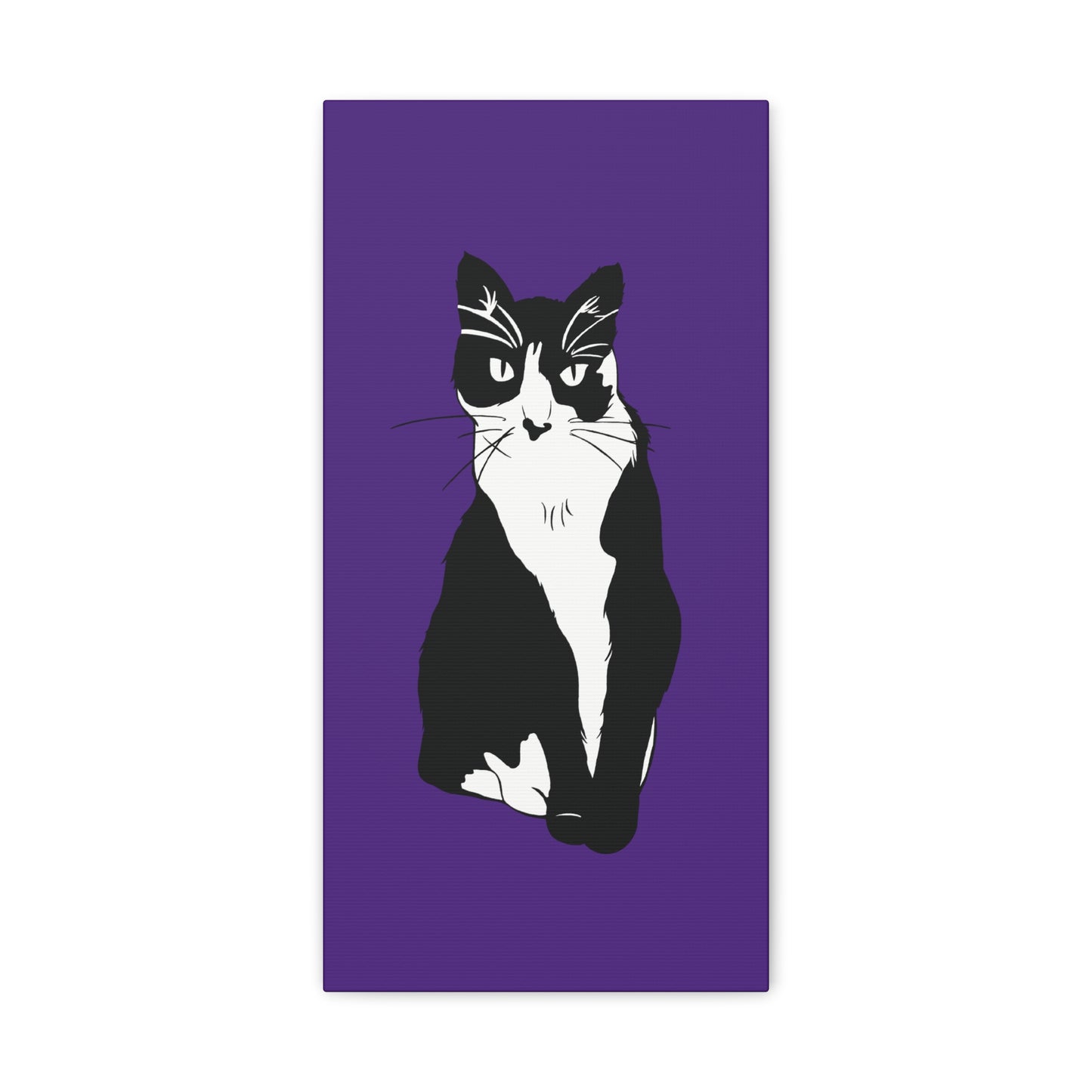 Cat Canvas on Purple (B&W Style Cat) - Cat Drawing Art