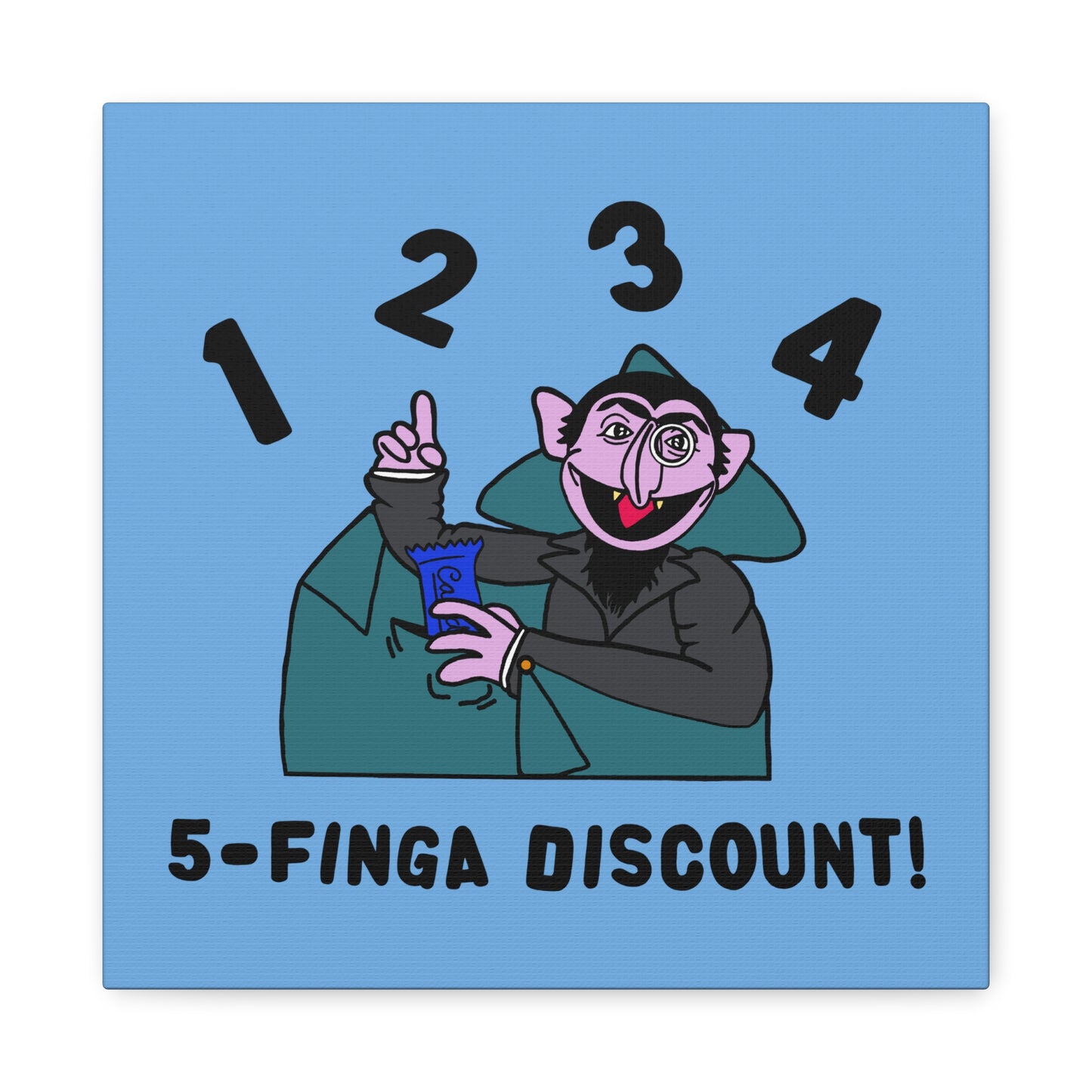 Five Finger Discount Canvas Print Light Blue - Sesame Street The Count Parody Art Print