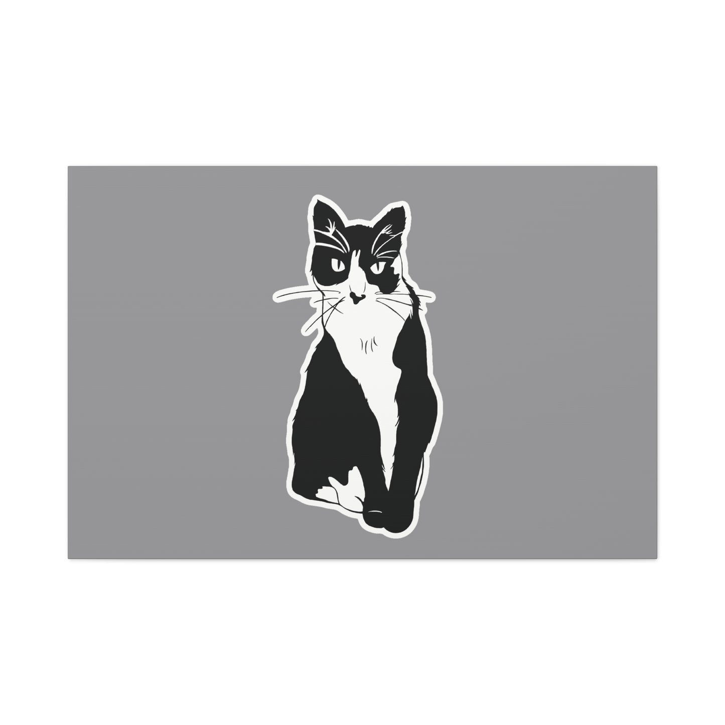 Cat Canvas Print on Grey (Sticker Style Cat) - Cat Drawing Wall Art