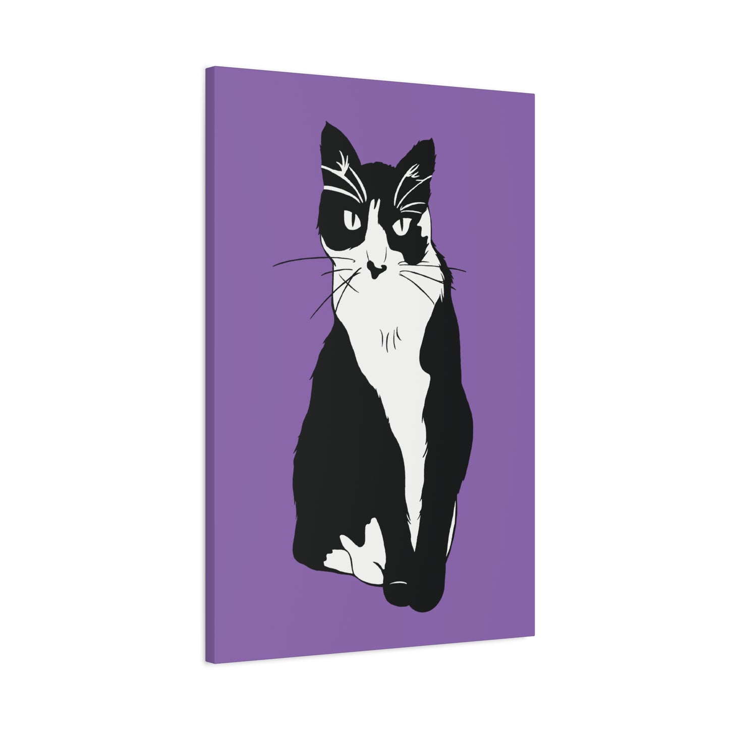 Cat Canvas on Light Purple (B&W Style Cat) - Cat Drawing Art