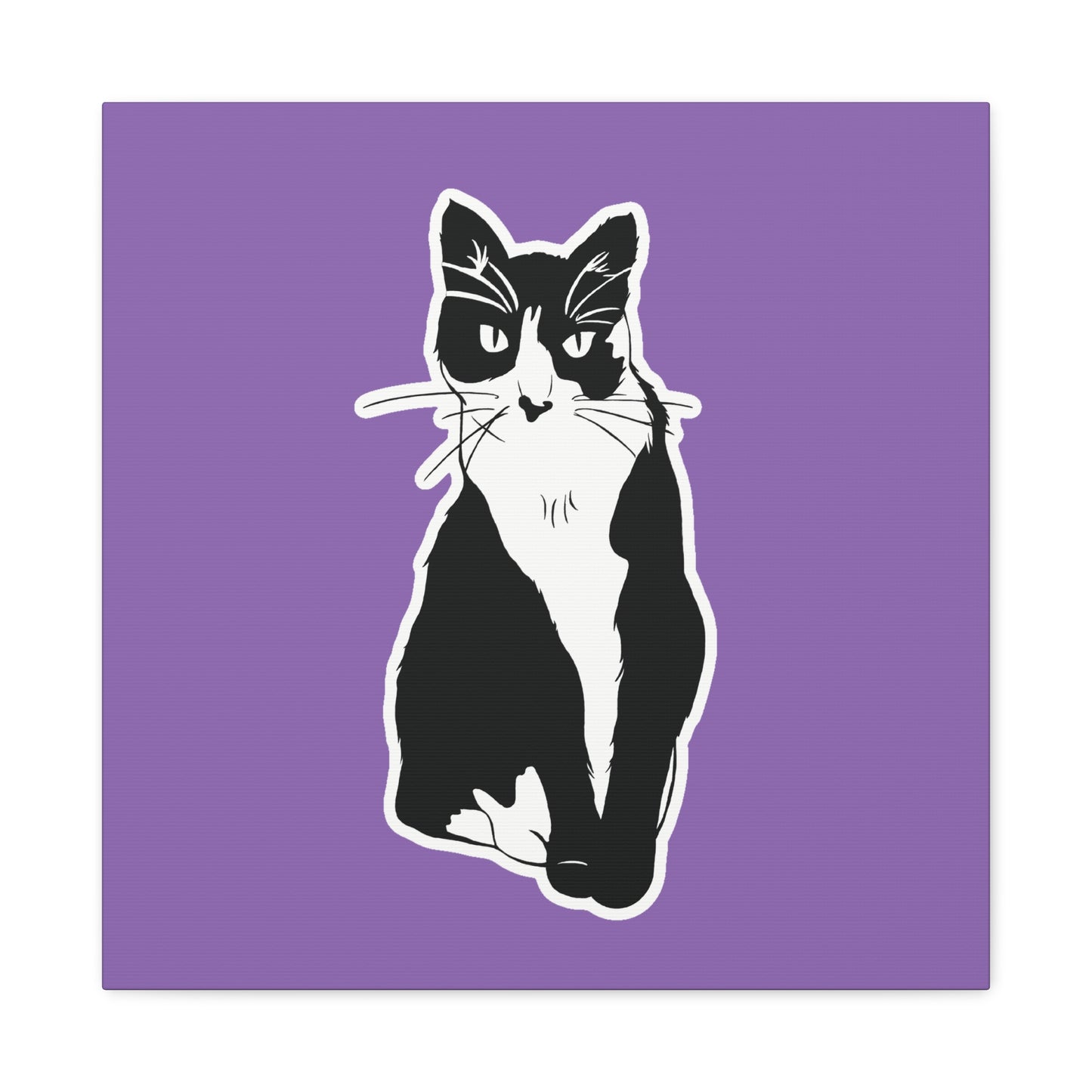 Cat Canvas on Light Purple (Sticker Style Cat) - Cat Drawing Art