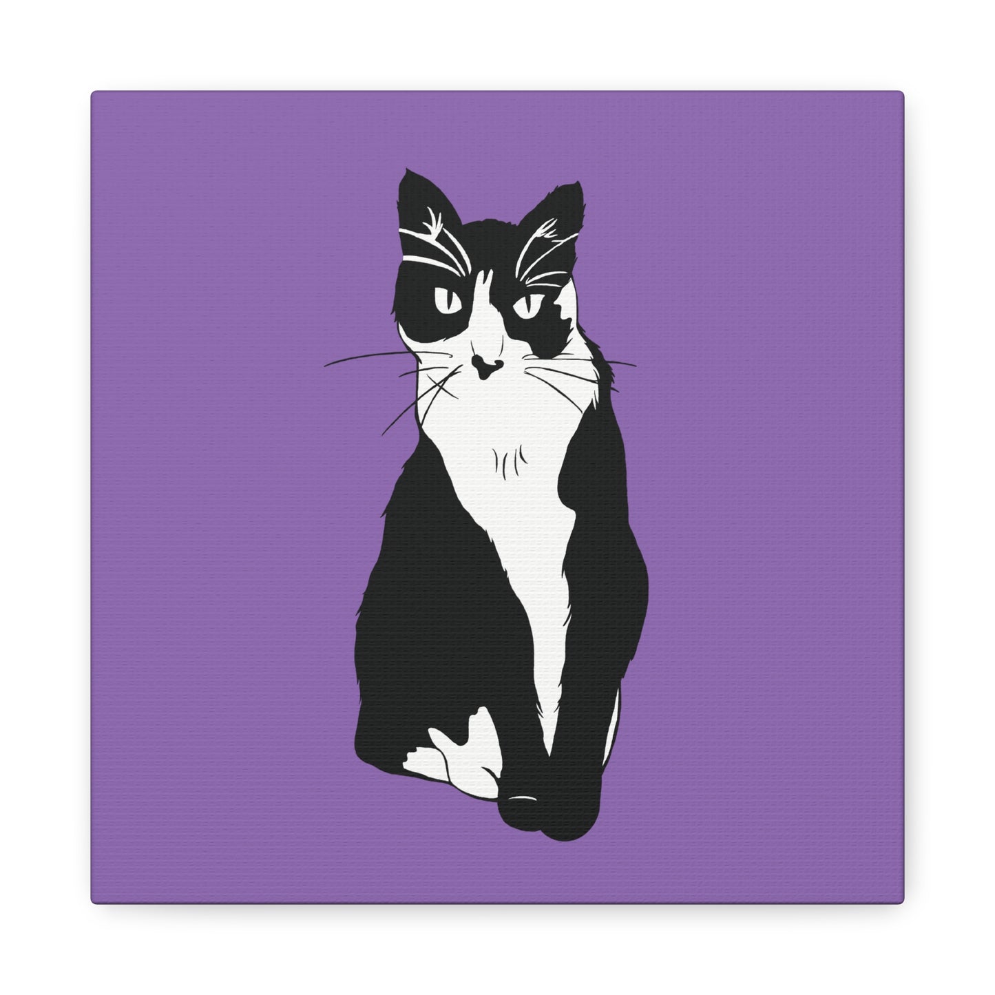 Cat Canvas on Light Purple (B&W Style Cat) - Cat Drawing Art
