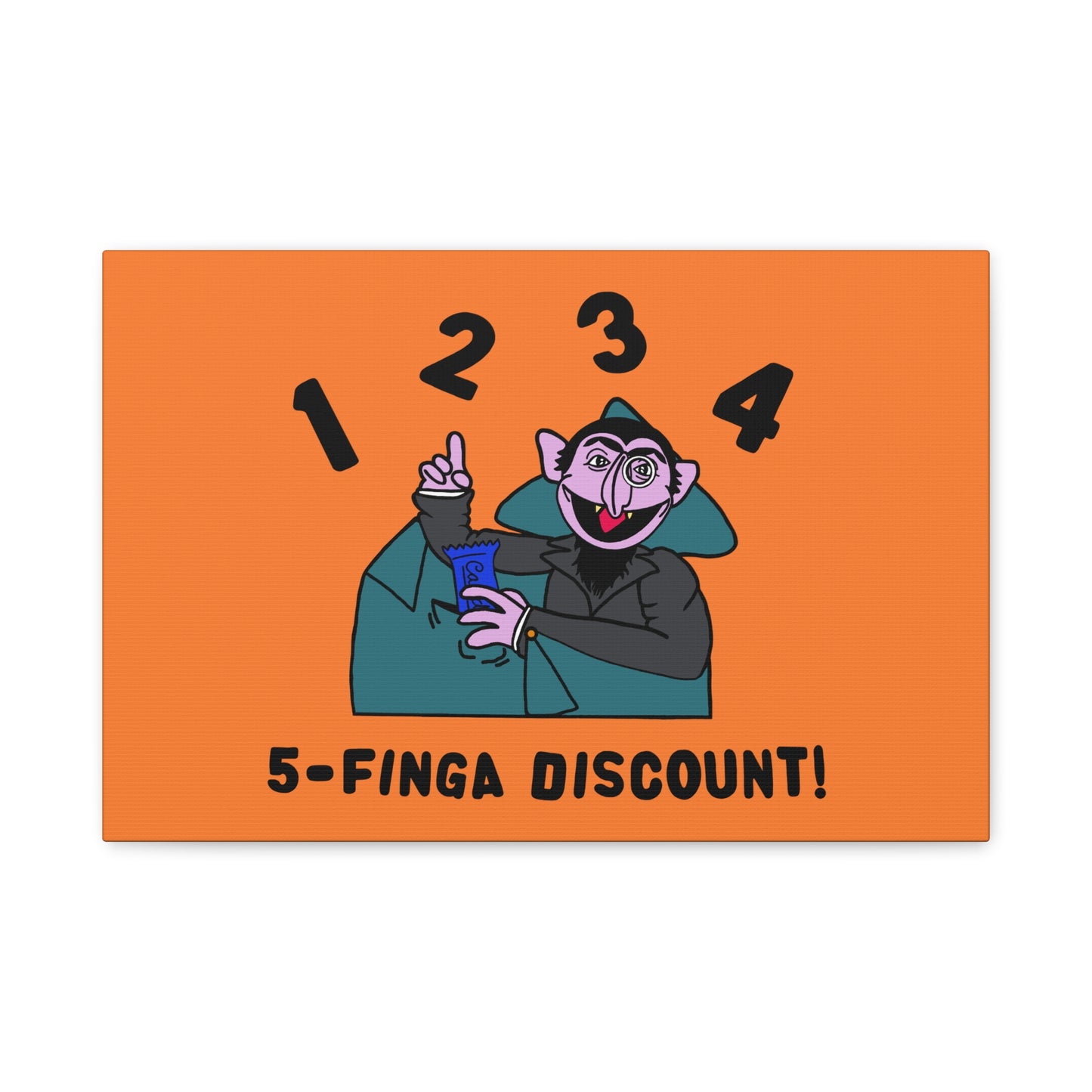 Five Finger Discount Canvas Print Light Orange - Sesame Street The Count Parody Art Print