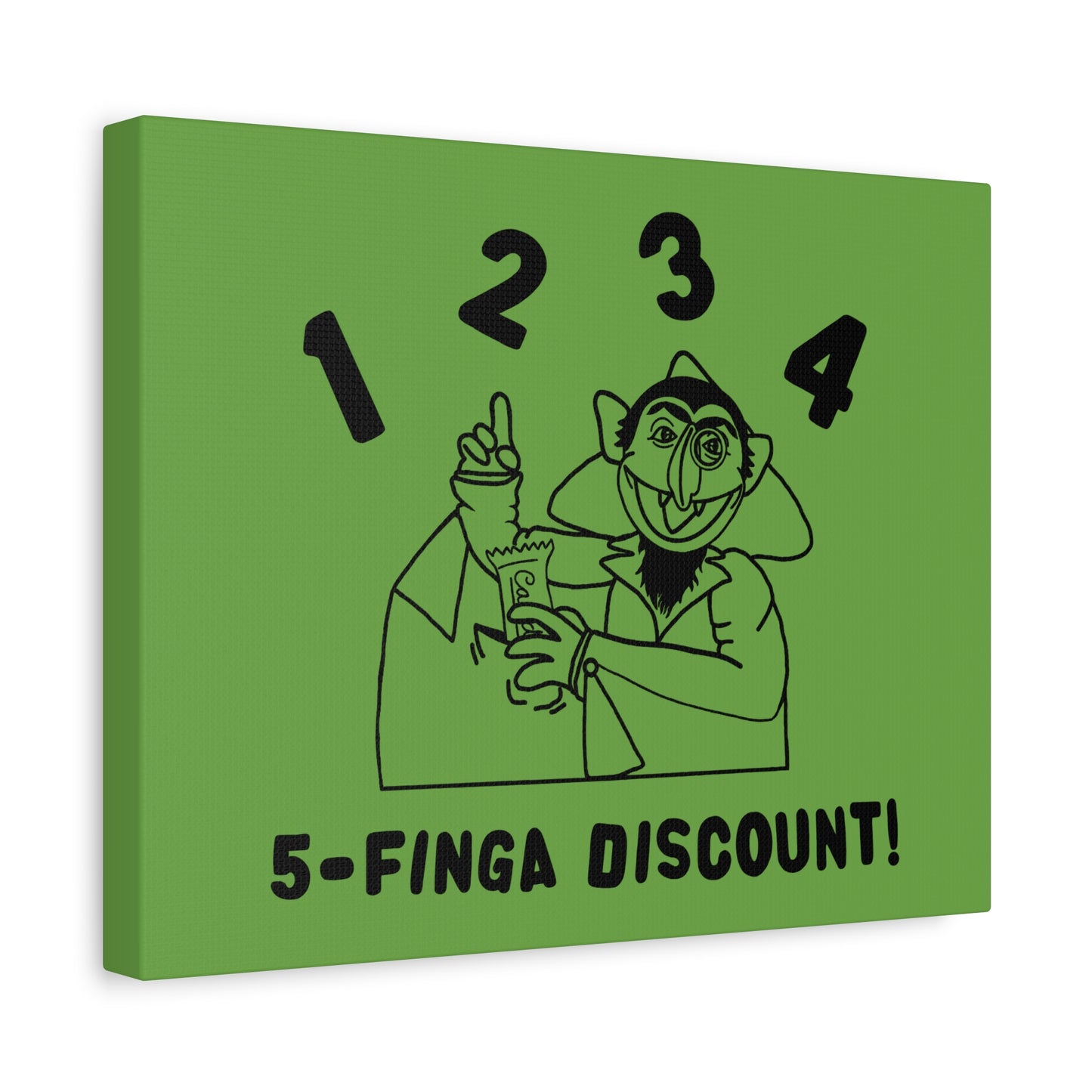 Five Finger Discount Outline Canvas Print Green - Sesame Street The Count Parody Art Print
