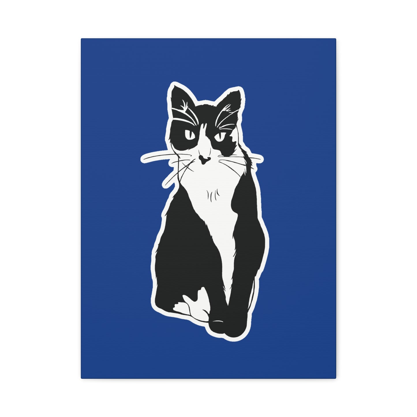 Cat Canvas Print on Dark Blue (Sticker Style Cat) - Cat Drawing Art