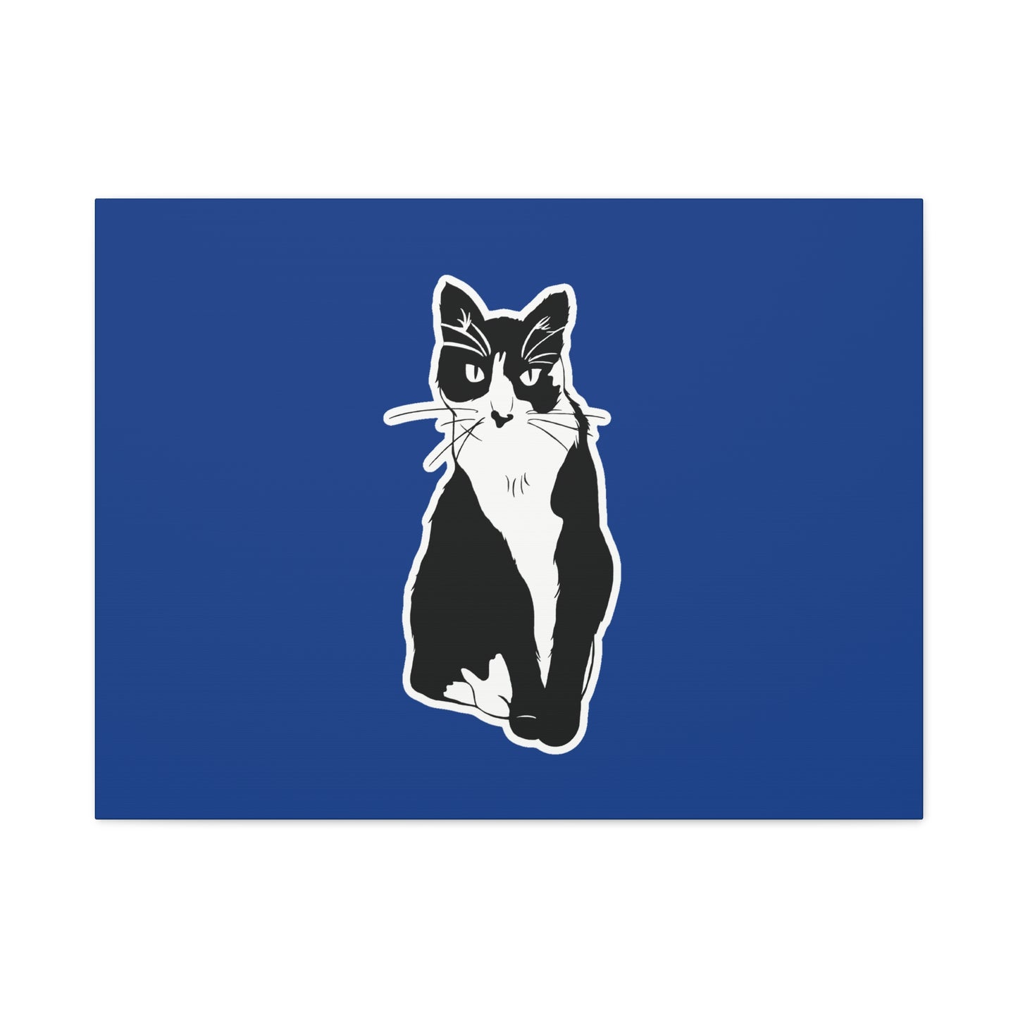 Cat Canvas Print on Dark Blue (Sticker Style Cat) - Cat Drawing Art