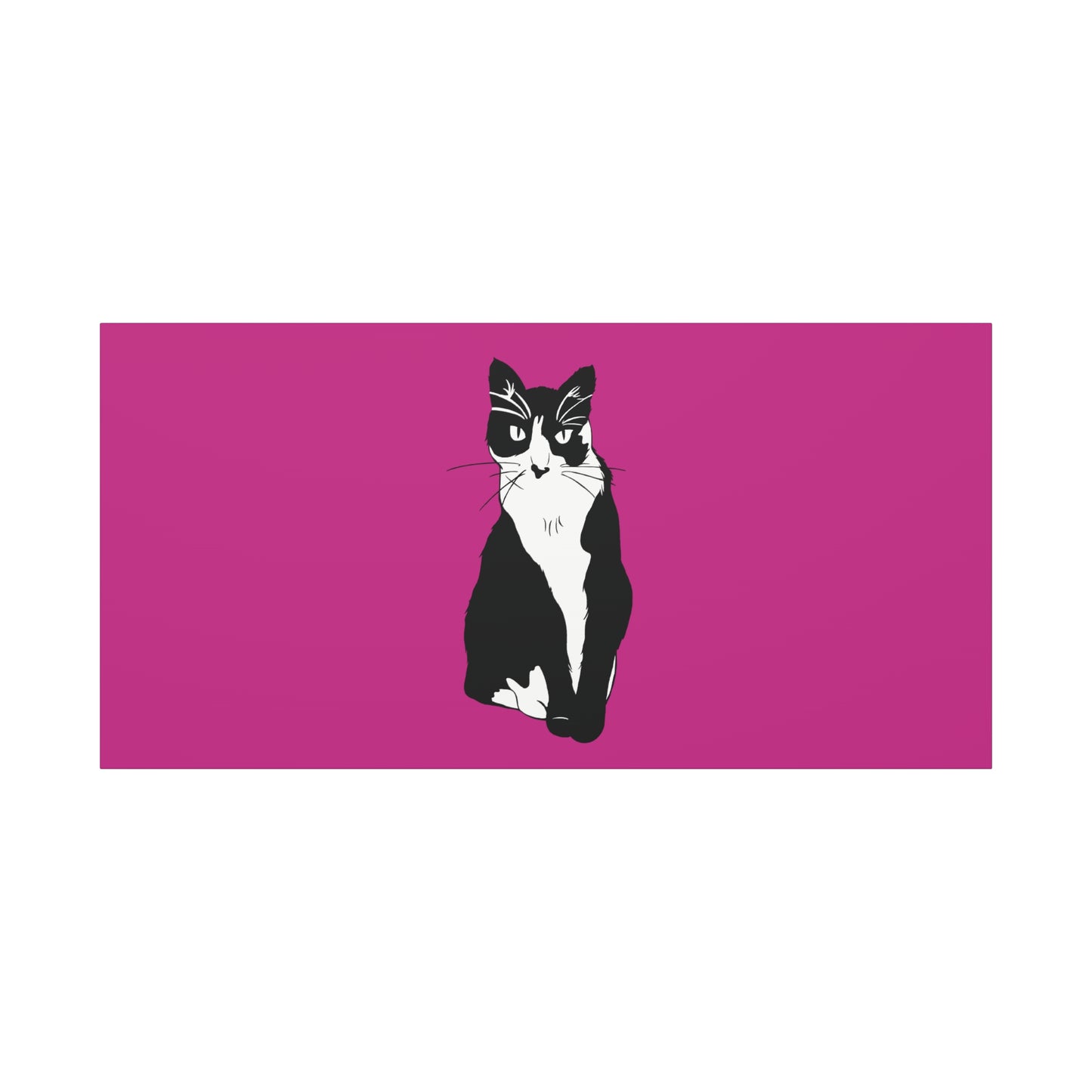 Cat Canvas on Pink (B&W Style Cat) - Cat Drawing Art