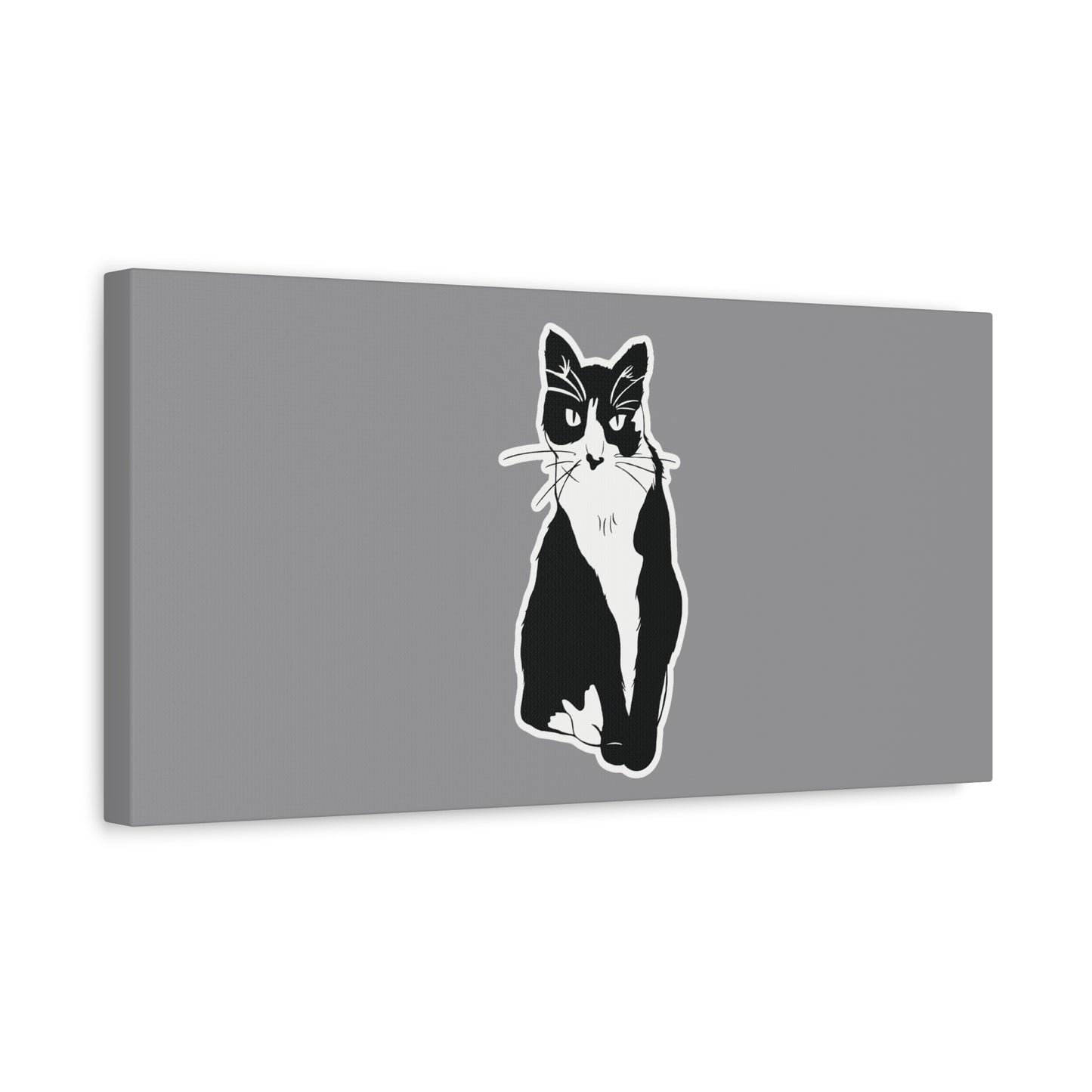 Cat Canvas Print on Grey (Sticker Style Cat) - Cat Drawing Wall Art