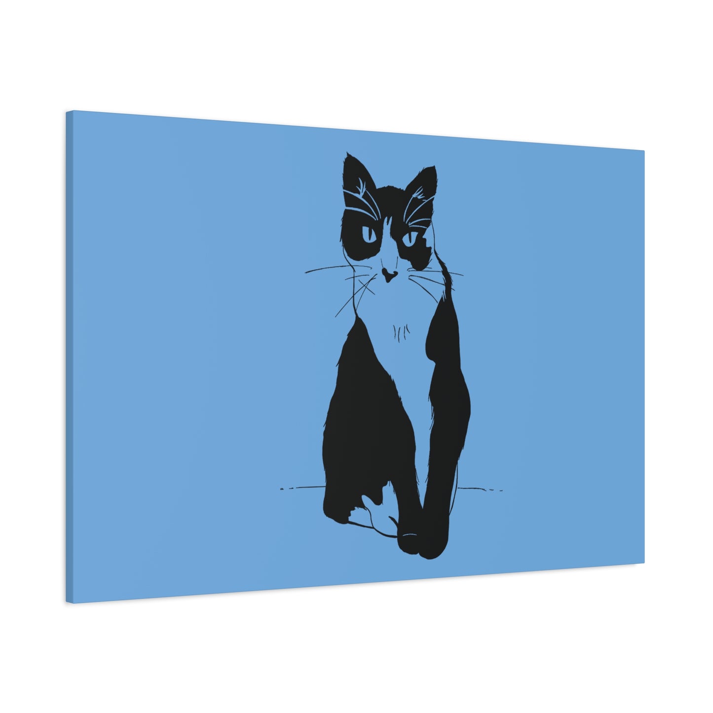 Cat Canvas Print on Light Blue (Transparent Style Cat) - Cat Drawing Art
