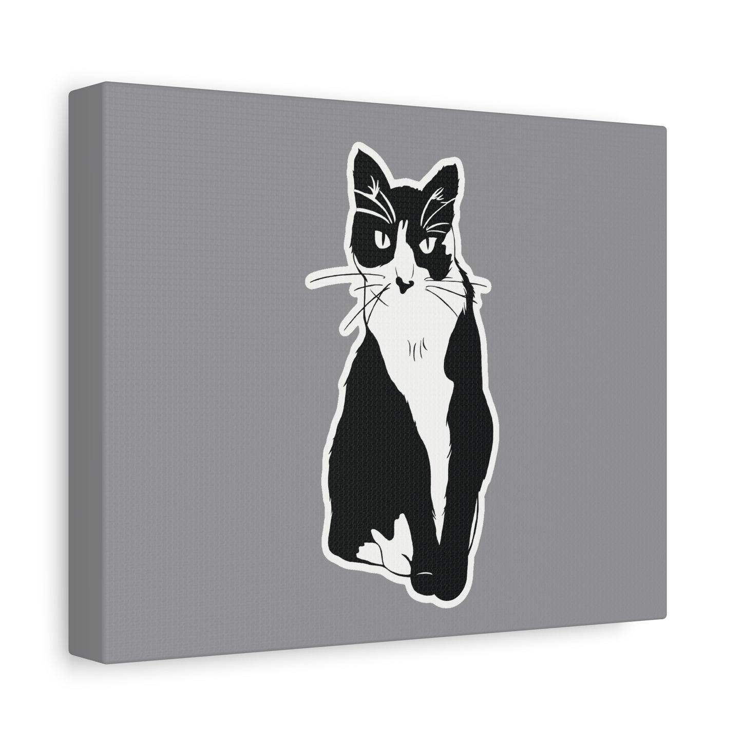 Cat Canvas Print on Grey (Sticker Style Cat) - Cat Drawing Wall Art