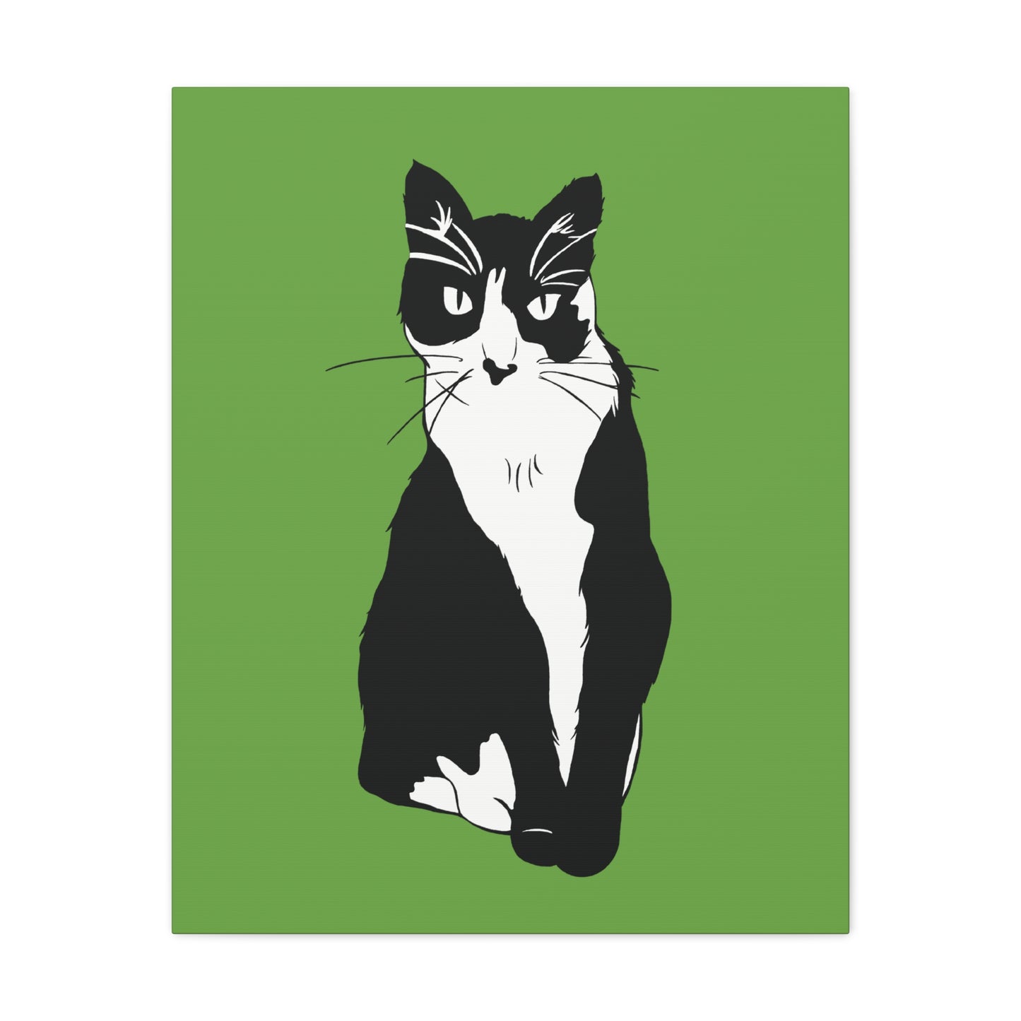 Cat Canvas on Green (B&W Style Cat) - Cat Drawing Art