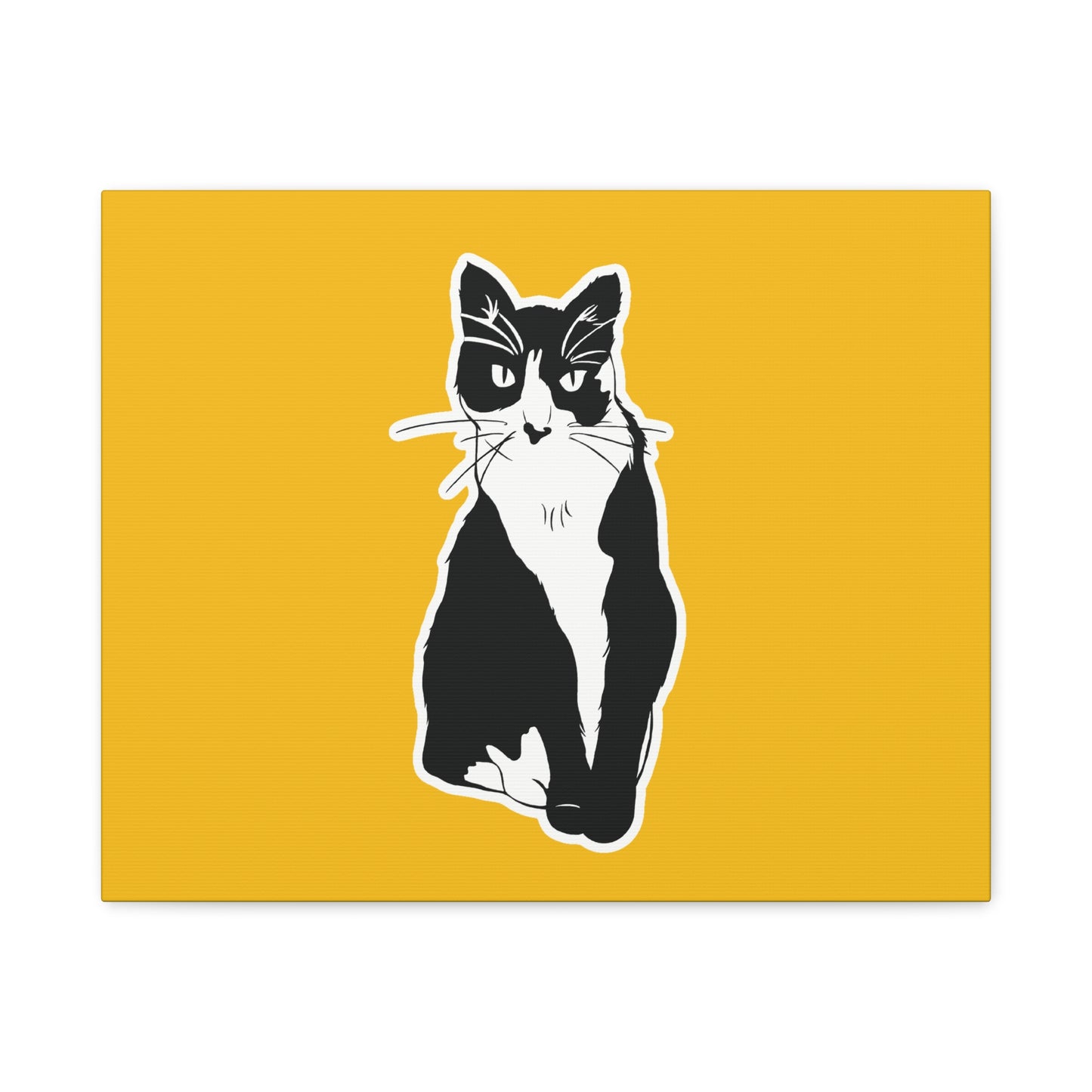 Cat Canvas Print on Yellow (Sticker Style Cat) - Cat Drawing Art
