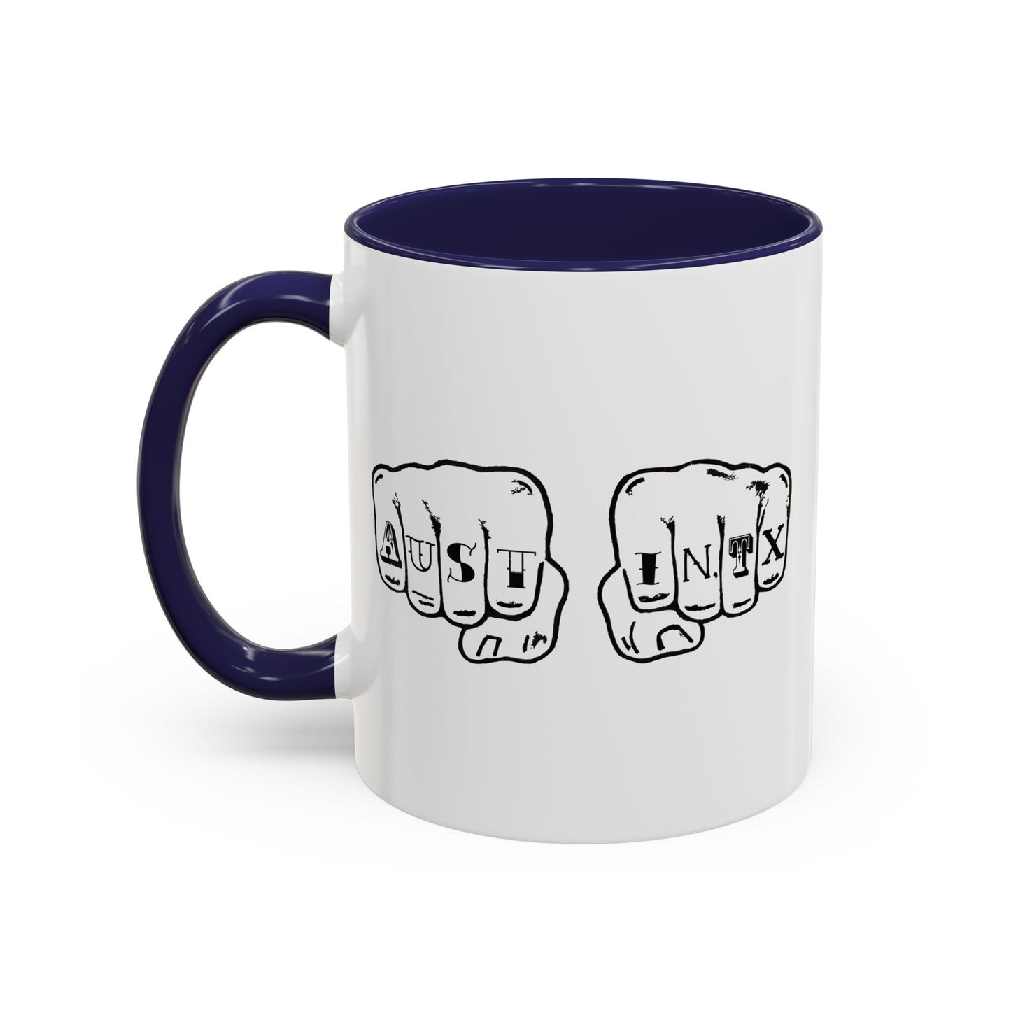 Austin Knuckle Tats Tattooed Fists Accent Mug