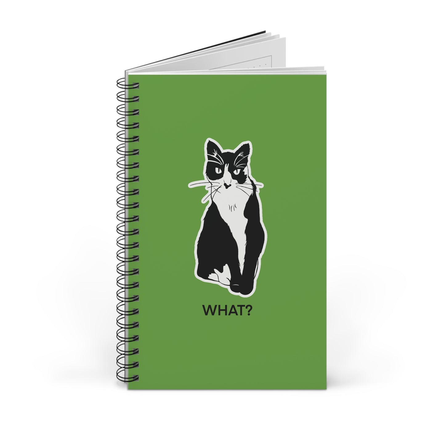 Cattitude Notebook in Light Green (Sticker Style Cat with Black Writing) - Cat Spiral Notebook
