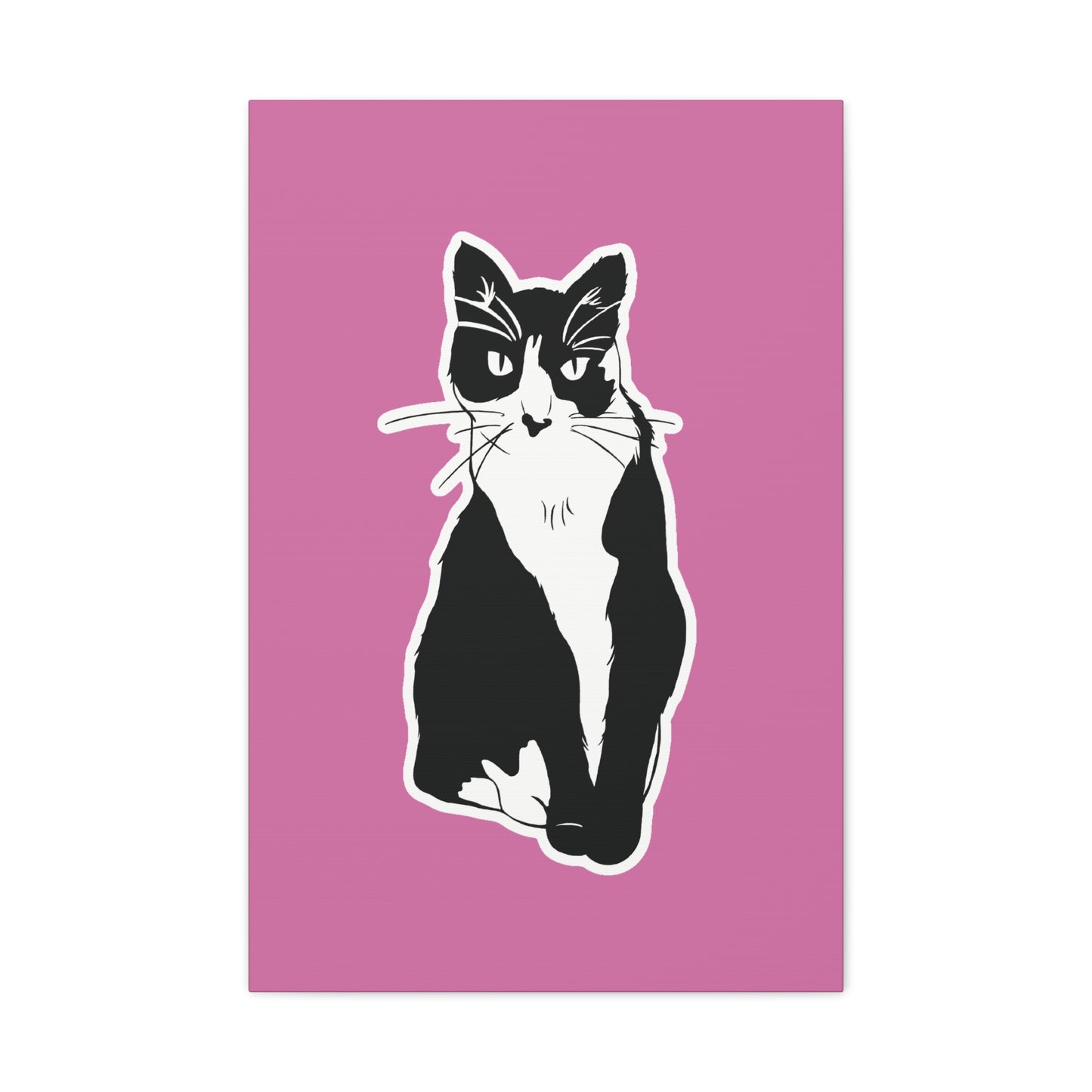 Cat Canvas on Light Pink (Sticker Style Cat) - Cat Drawing Art