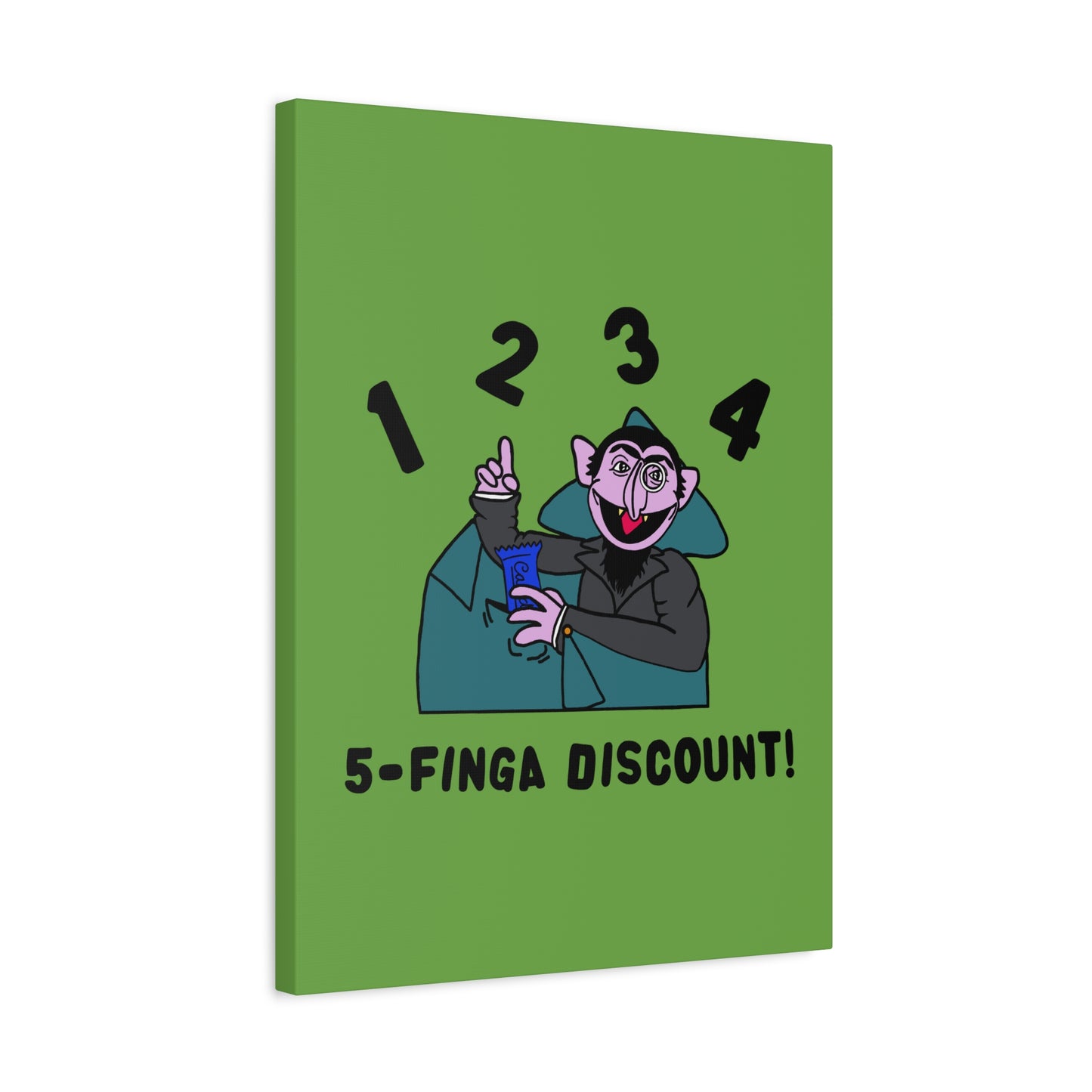 Five Finger Discount Canvas Print Green - Sesame Street The Count Parody Art Print