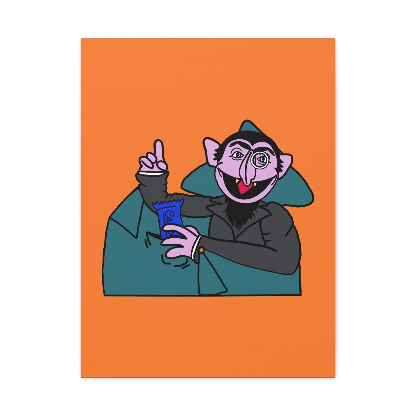 The Count Stealing Candy Canvas Print Orange - Sesame Street The Count Parody Art