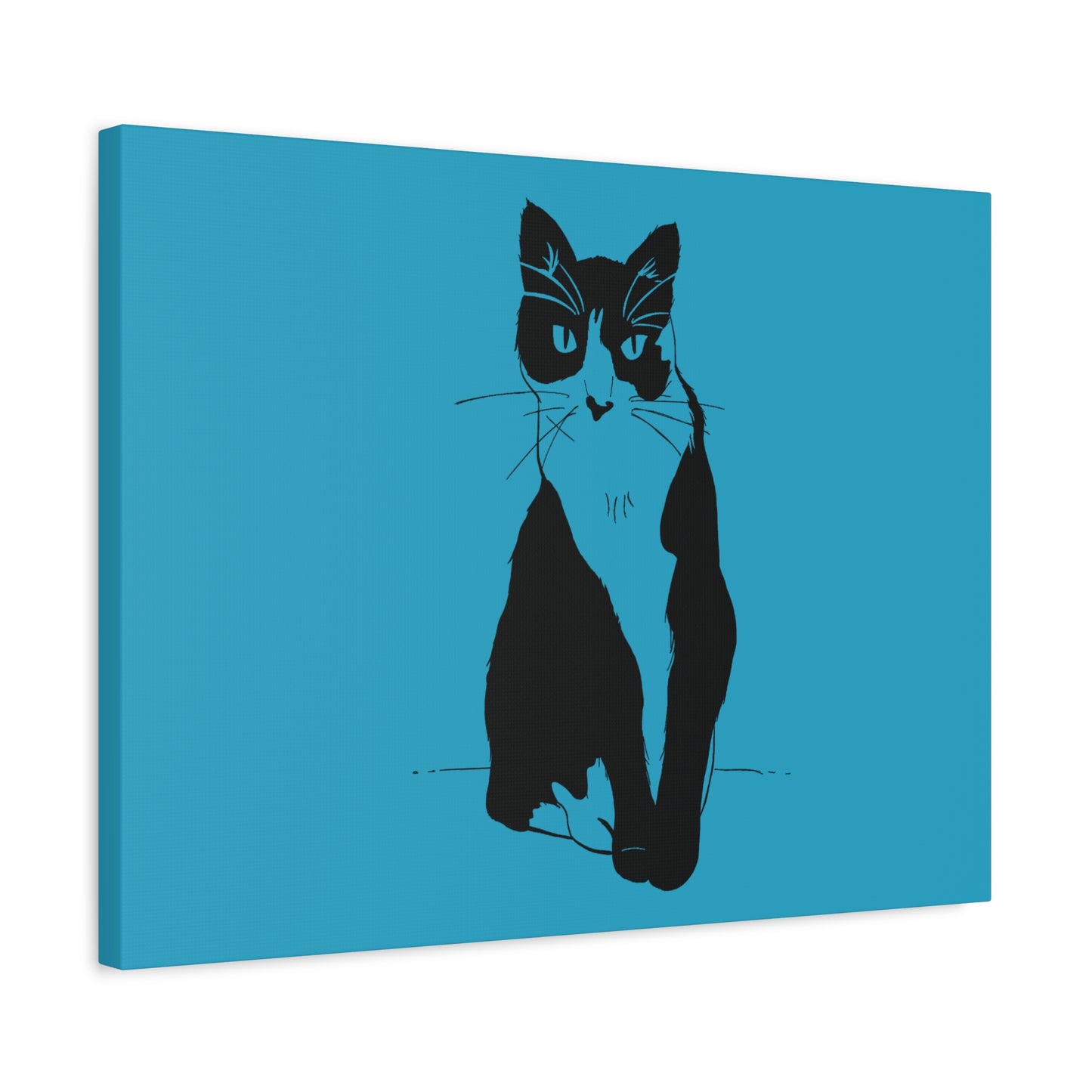 Cat Canvas Print on Turquoise (Transparent Style Cat) - Cat Drawing Art