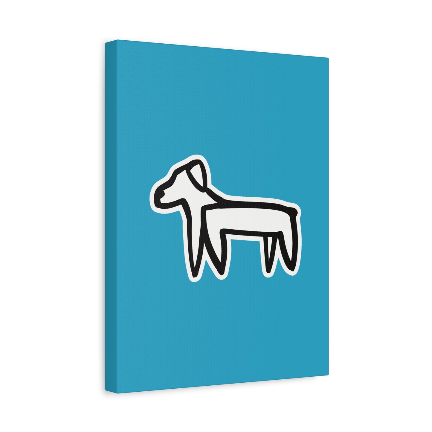 Dog Canvas Print on Turquoise (Sticker Style Black Dog) - Dog Drawing Wall Art