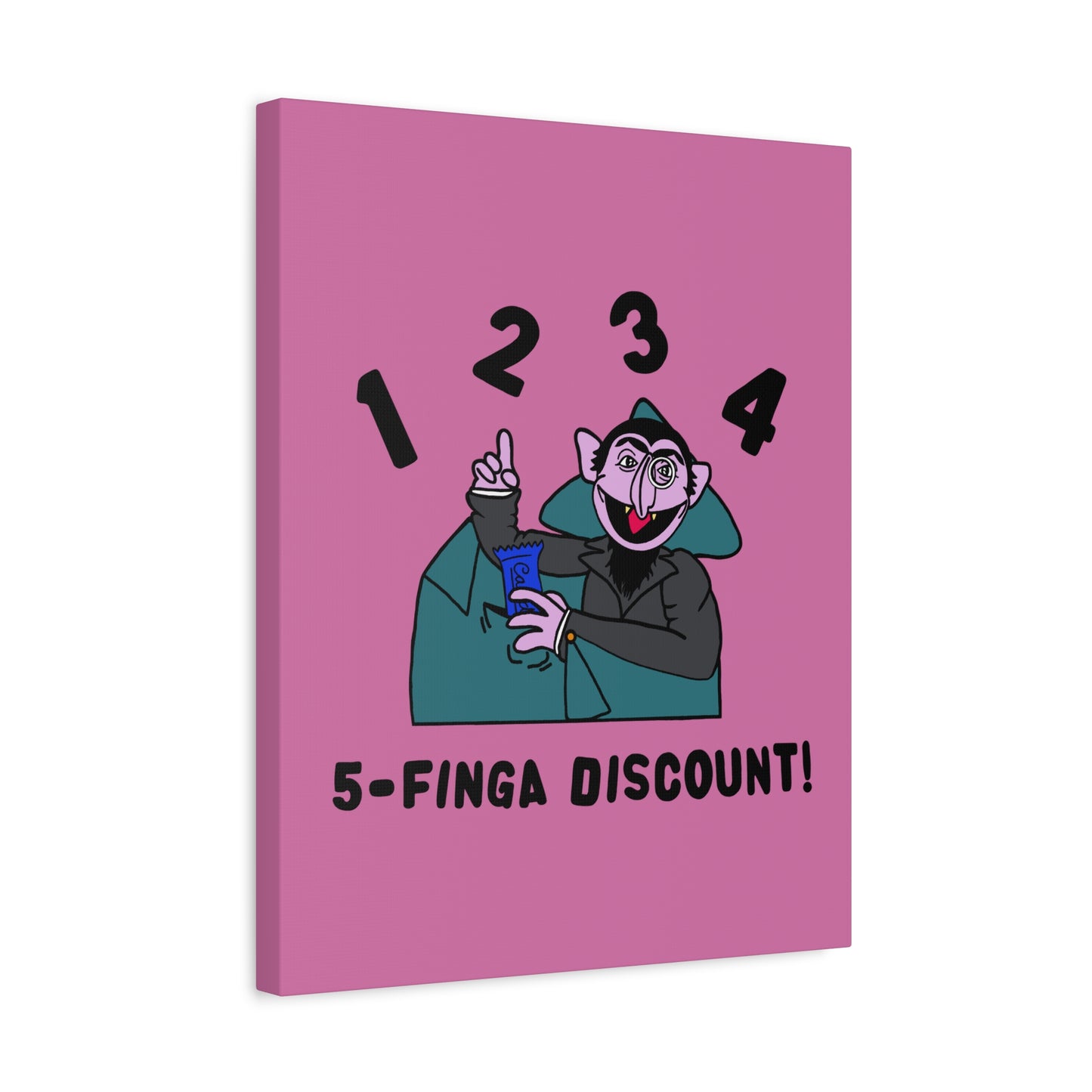 Five Finger Discount Canvas Print Light Pink - Sesame Street The Count Parody Art Print