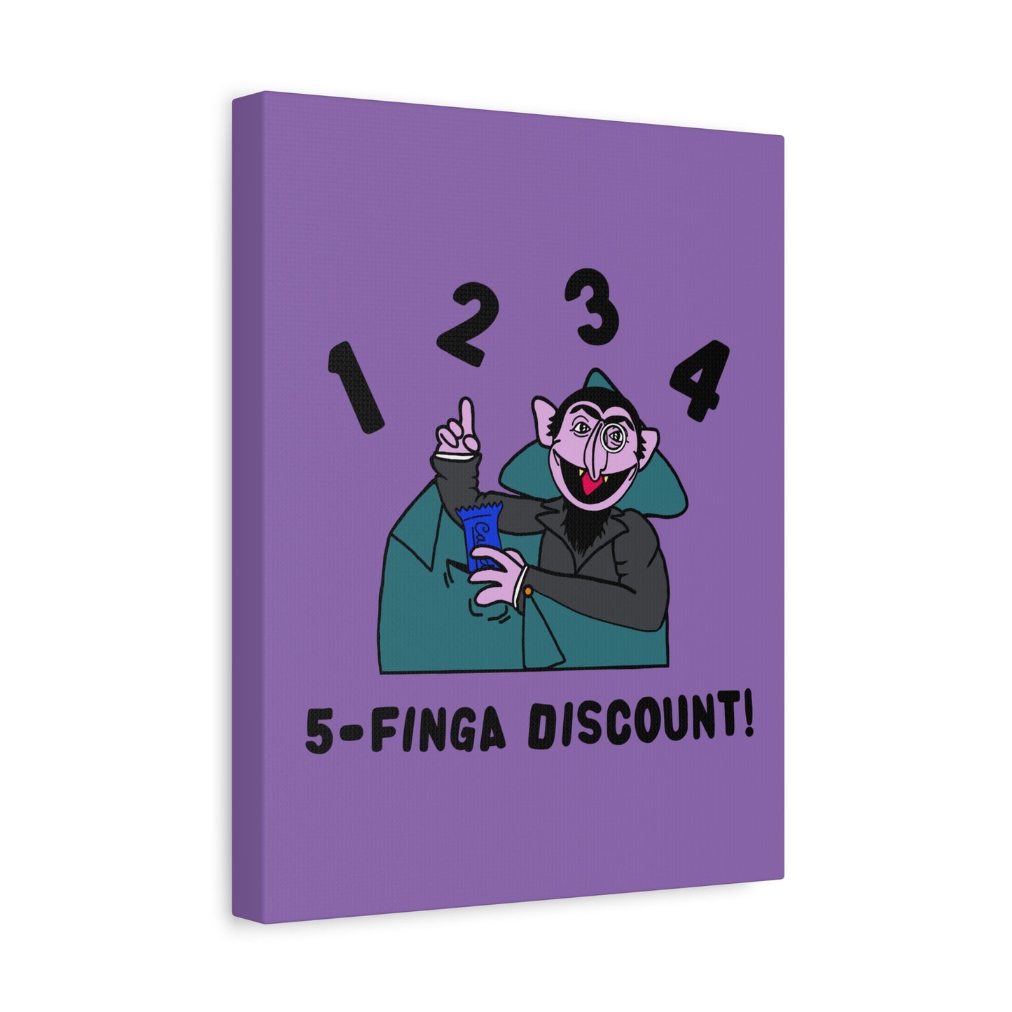 Five Finger Discount Canvas Print Light Purple - Sesame Street The Count Parody Art Print