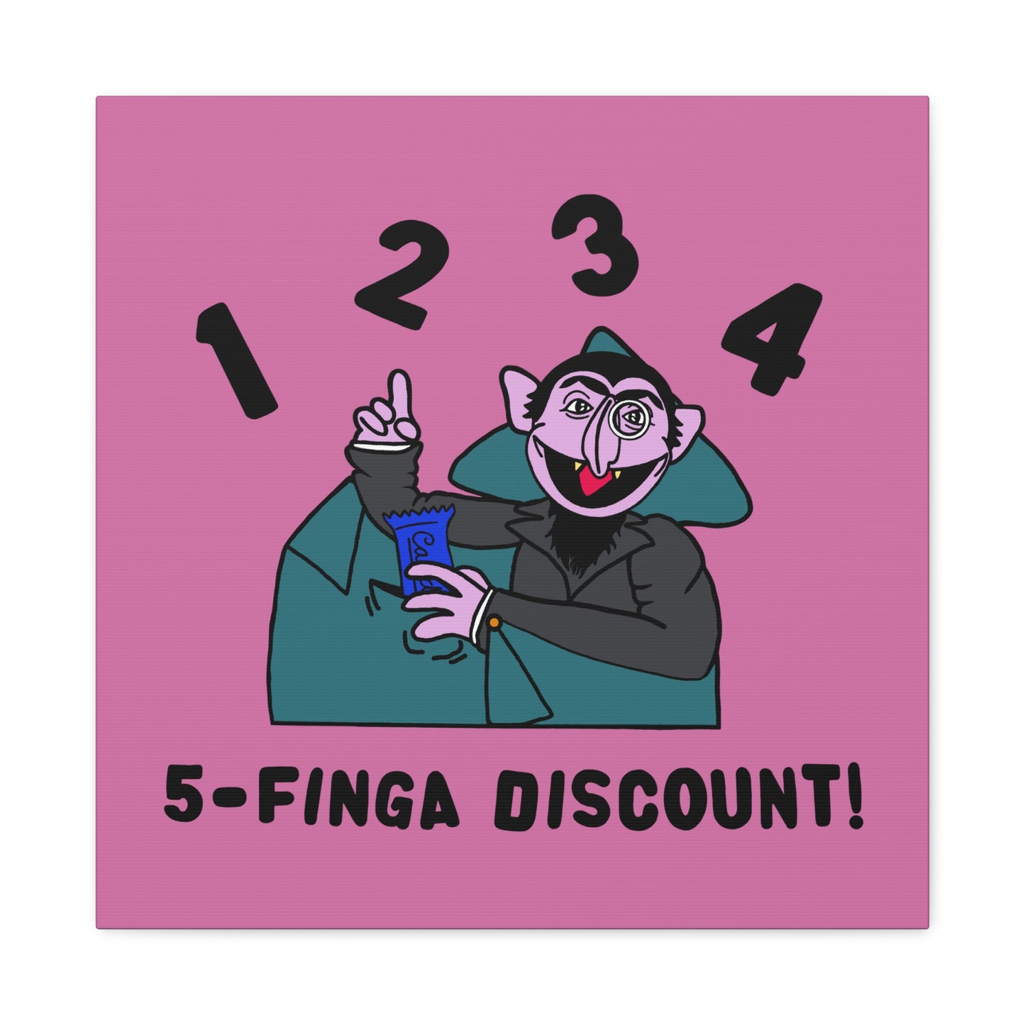 Five Finger Discount Canvas Print Light Pink - Sesame Street The Count Parody Art Print