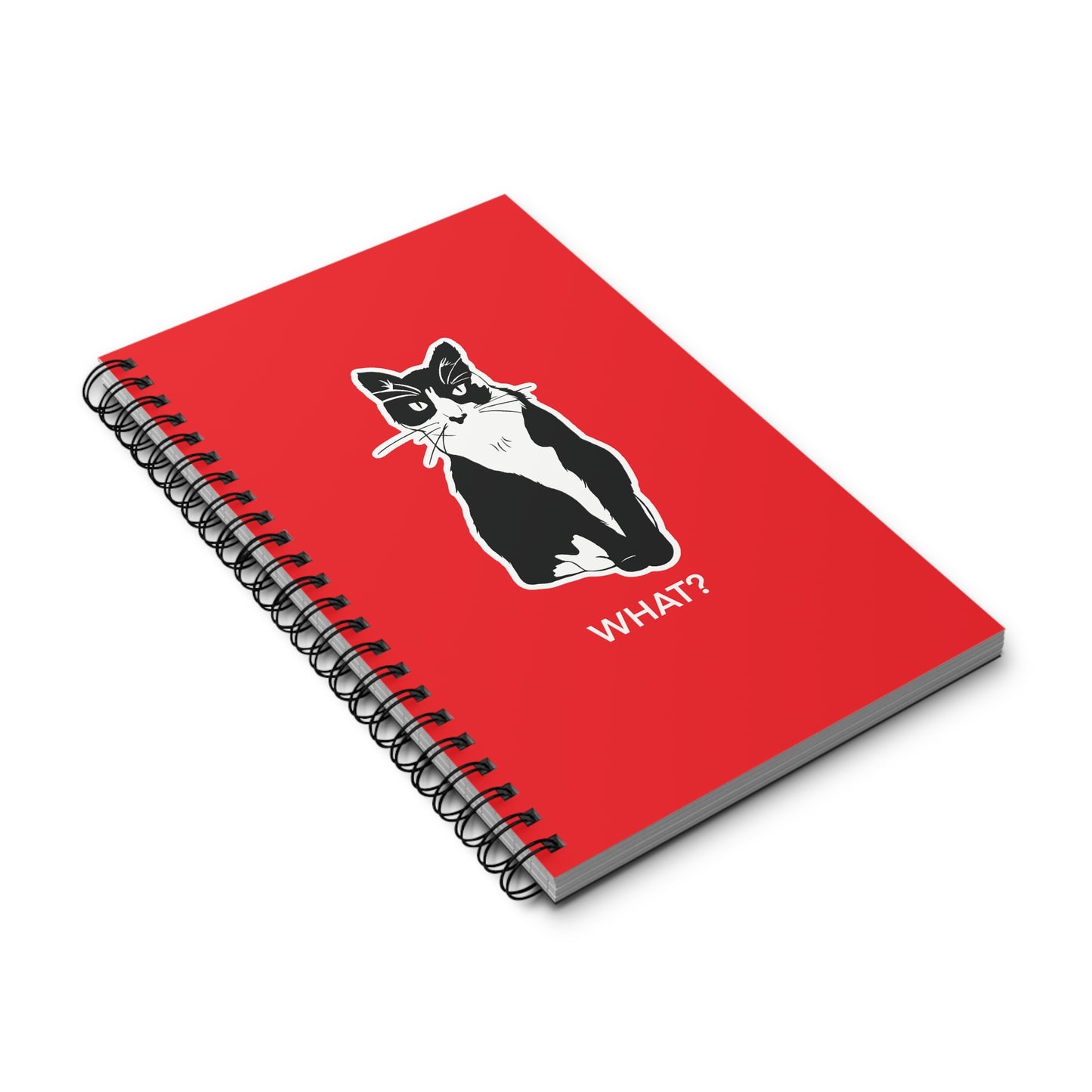 Cattitude Notebook in Red (Sticker Style Cat with White Writing) - Cat Spiral Notebook