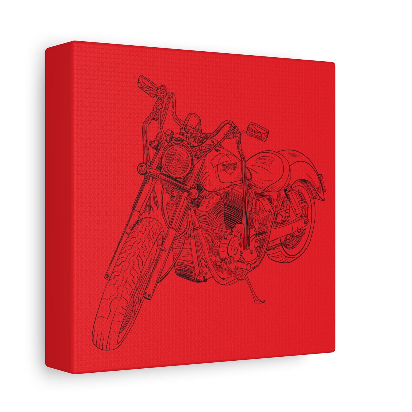 Harley Motorcycle Sketch Canvas Print - Black Ink on Red Background