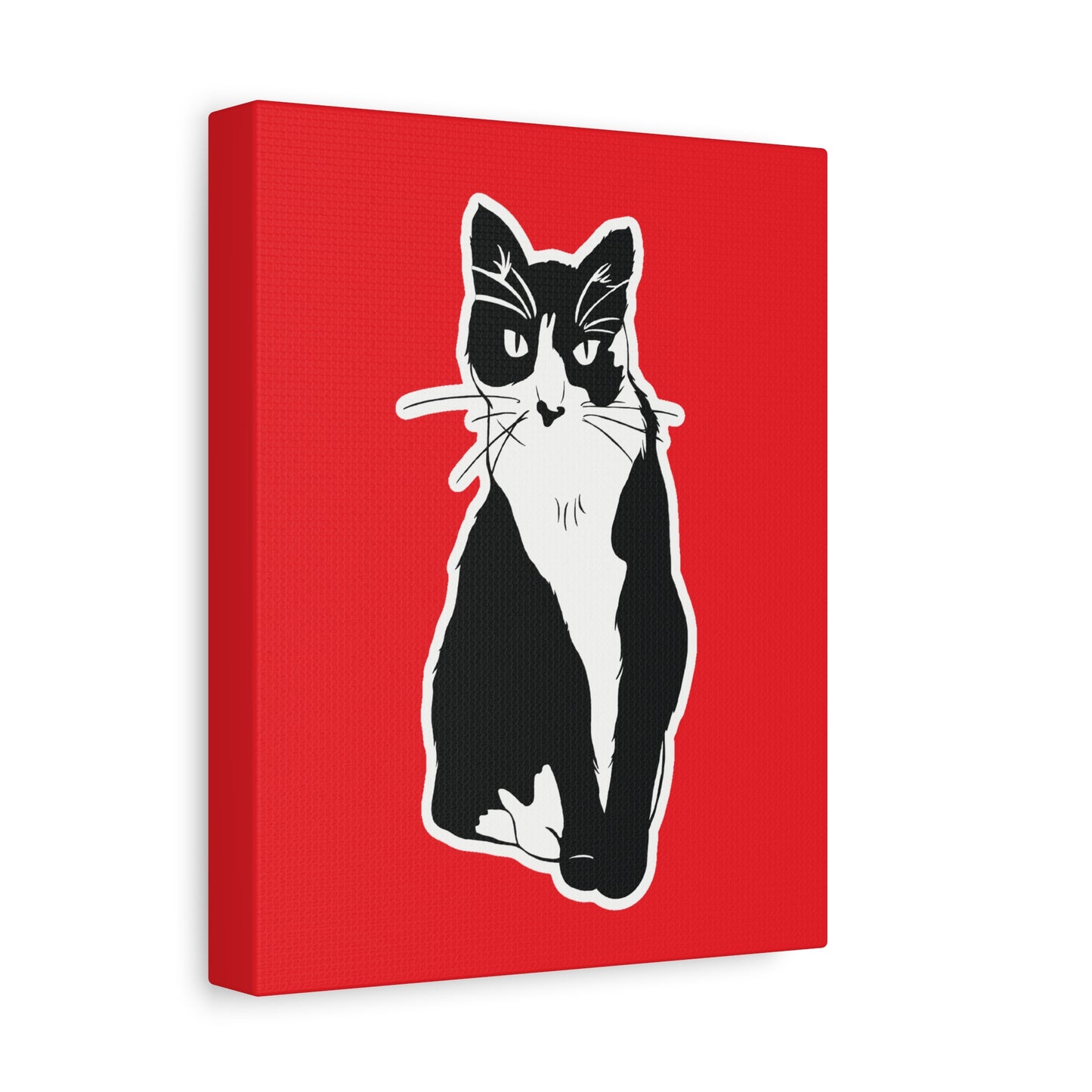 Cat Canvas Print on Red (Sticker Style Cat) - Cat Drawing Art