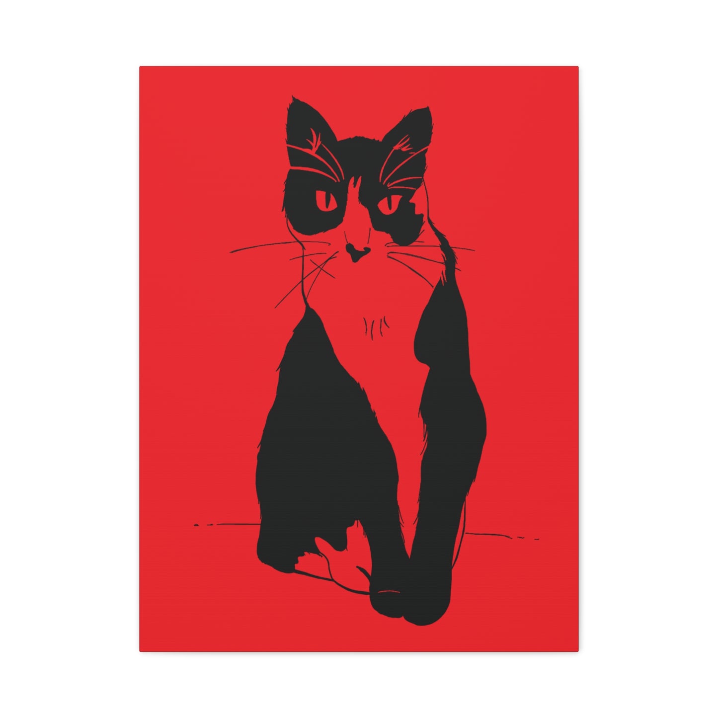 Cat Canvas Print on Red (Transparent Style Cat) - Cat Drawing Art