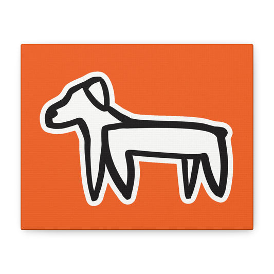 Dog Canvas Print on Orange (Sticker Style White Dog) - Dog Art Print