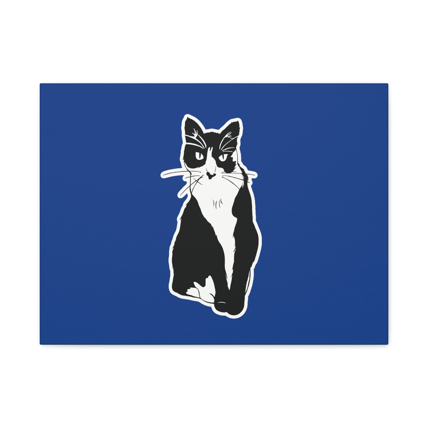 Cat Canvas Print on Dark Blue (Sticker Style Cat) - Cat Drawing Art