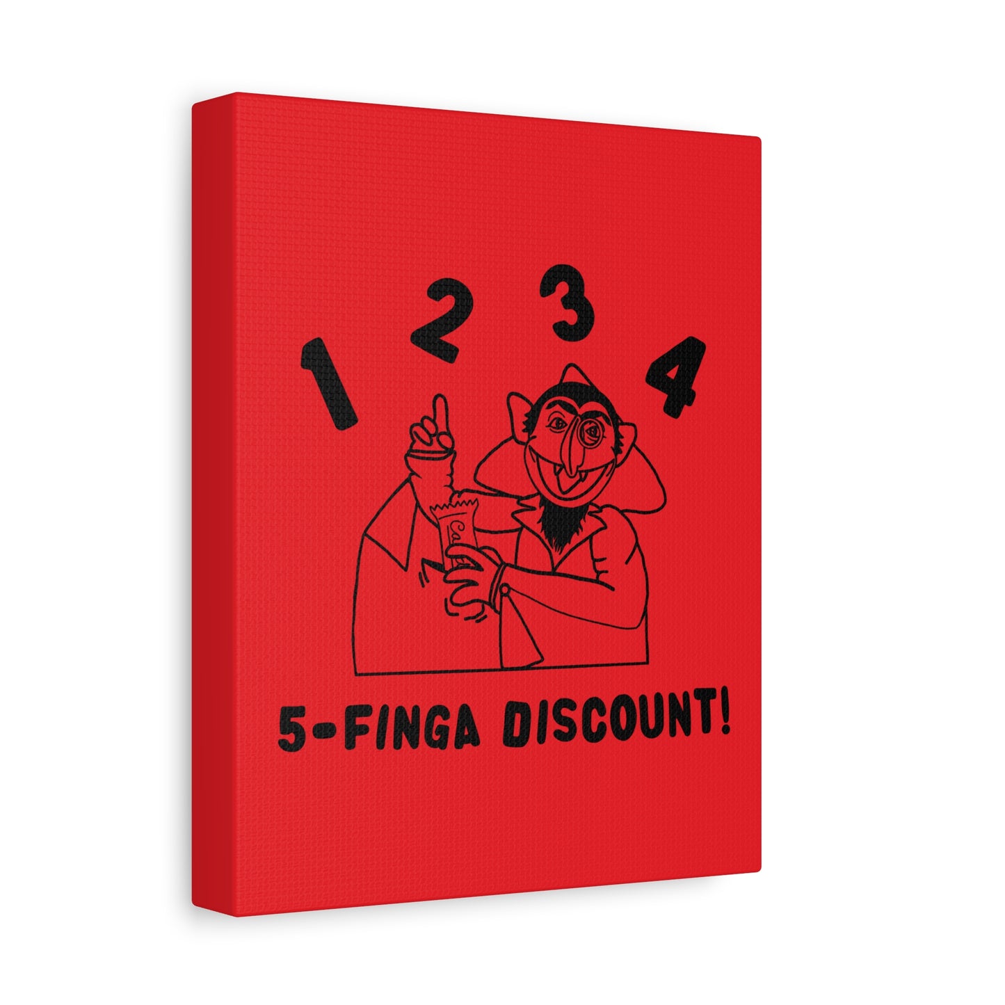Five Finger Discount Outline Canvas Print Red - Sesame Street The Count Parody Art Print