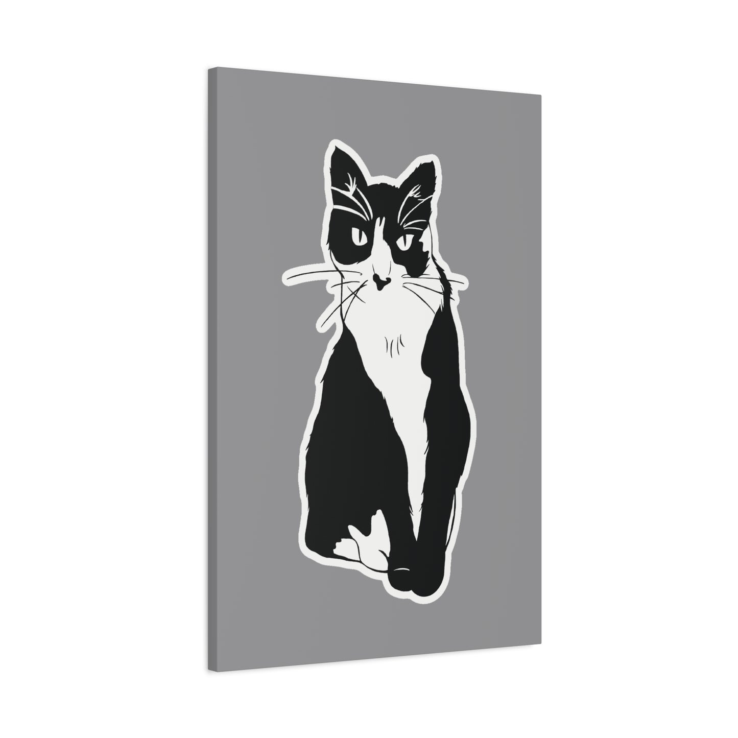 Cat Canvas Print on Grey (Sticker Style Cat) - Cat Drawing Wall Art