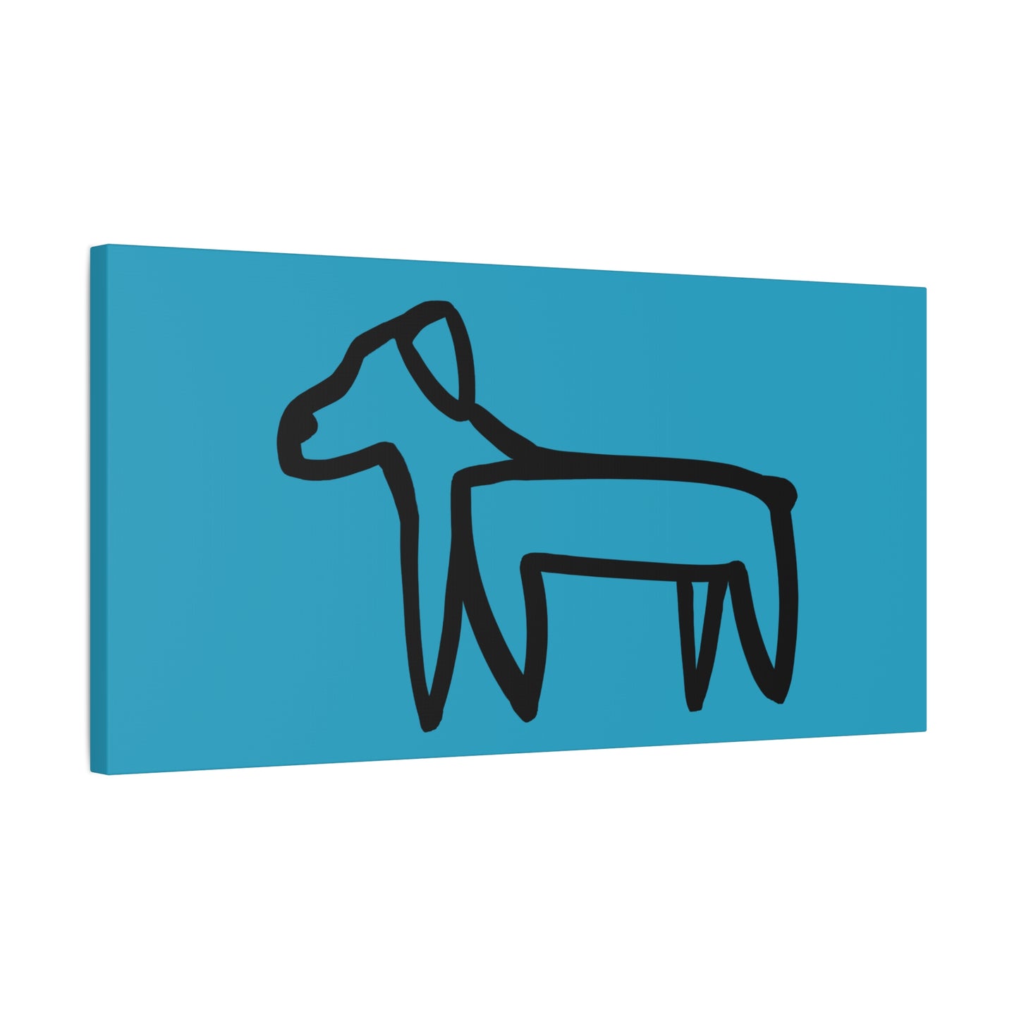 Dog Canvas Print on Turquoise (Transparent Style Black Dog) - Dog Drawing Canvas