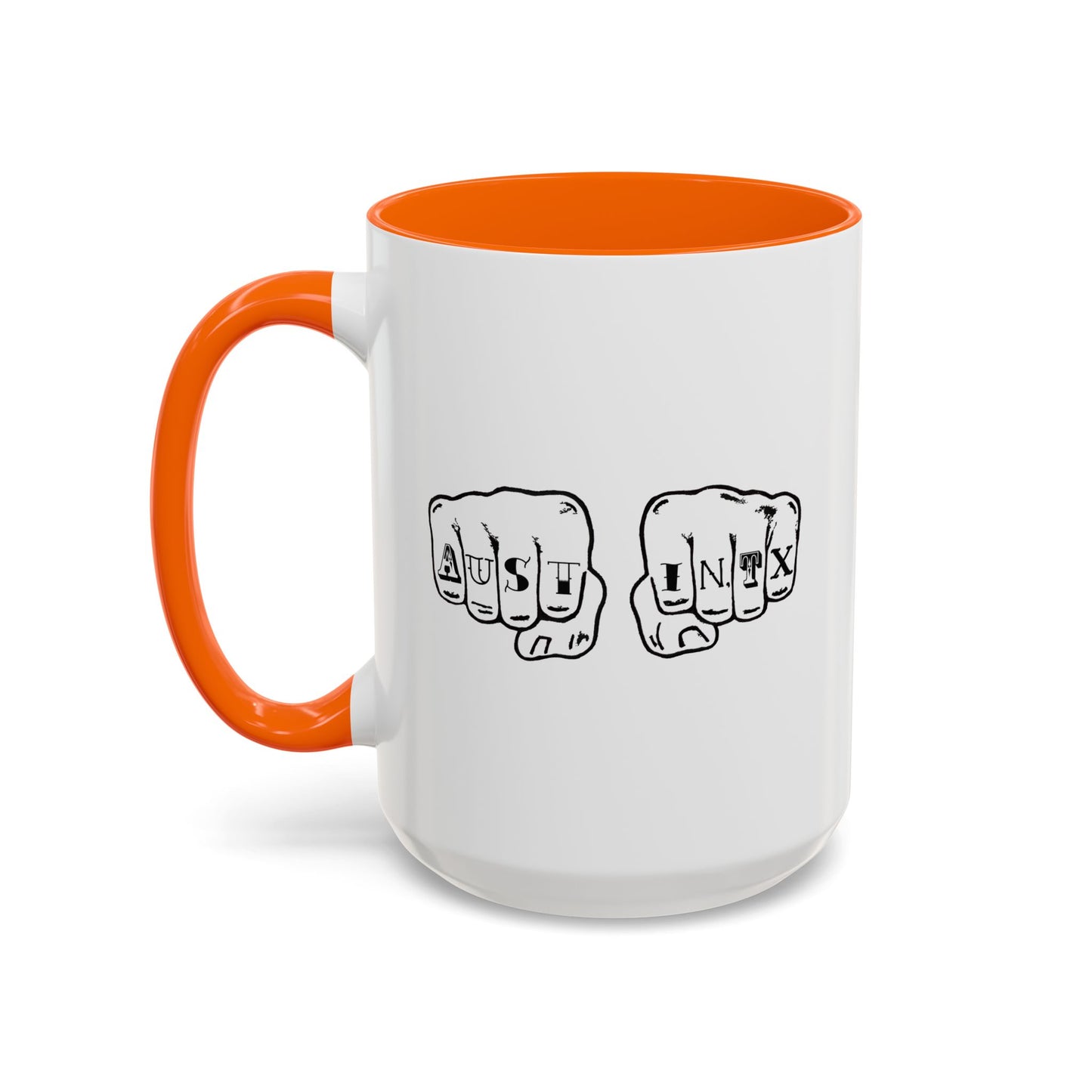 Austin Knuckle Tats Tattooed Fists Accent Mug
