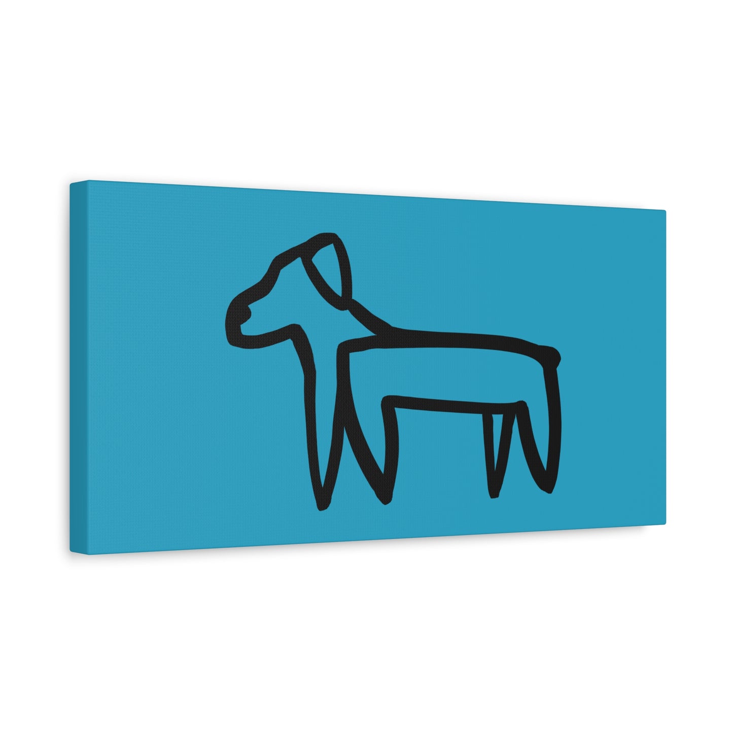 Dog Canvas Print on Turquoise (Transparent Style Black Dog) - Dog Drawing Canvas