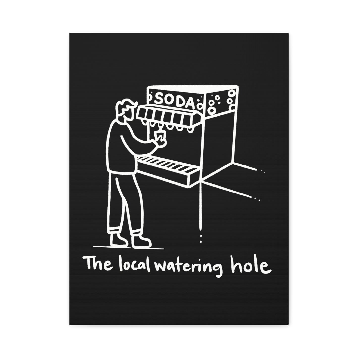 Local Watering Hole Canvas Print - White Ink on Black Background