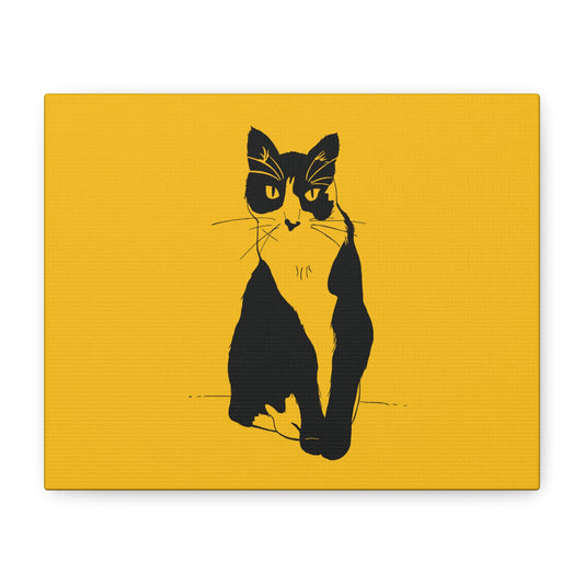 Cat Canvas Print on Yellow (Transparent Style Cat) - Cat Drawing Art